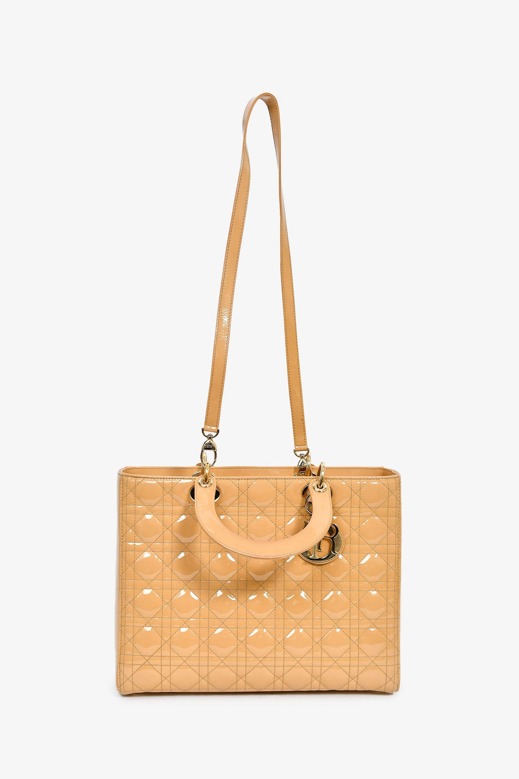 Christian Dior 2012 Beige Patent Cannage Leather 'Lady Dior' Large Bag With Strap