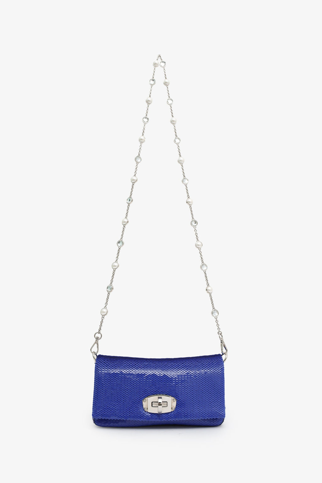 Miu Miu Blue Sequin Pearl Crystal Embellished Crossbody Bag