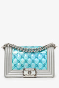 Pre-Loved Chanel™ 2018 Iridescent Silver/Blue Leather/PVC Water Boy Small Bag
