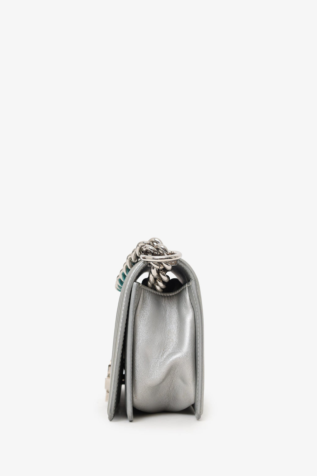 Pre-Loved Chanel™ 2018 Iridescent Silver/Blue Leather/PVC Water Boy Small Bag