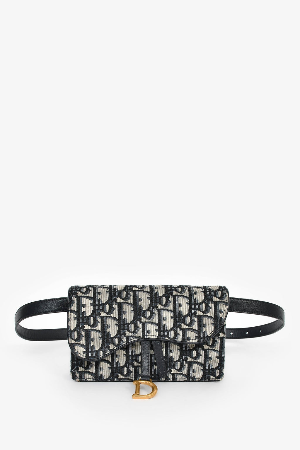 Christian Dior Navy Oblique Jacquard Saddle Belt Pouch