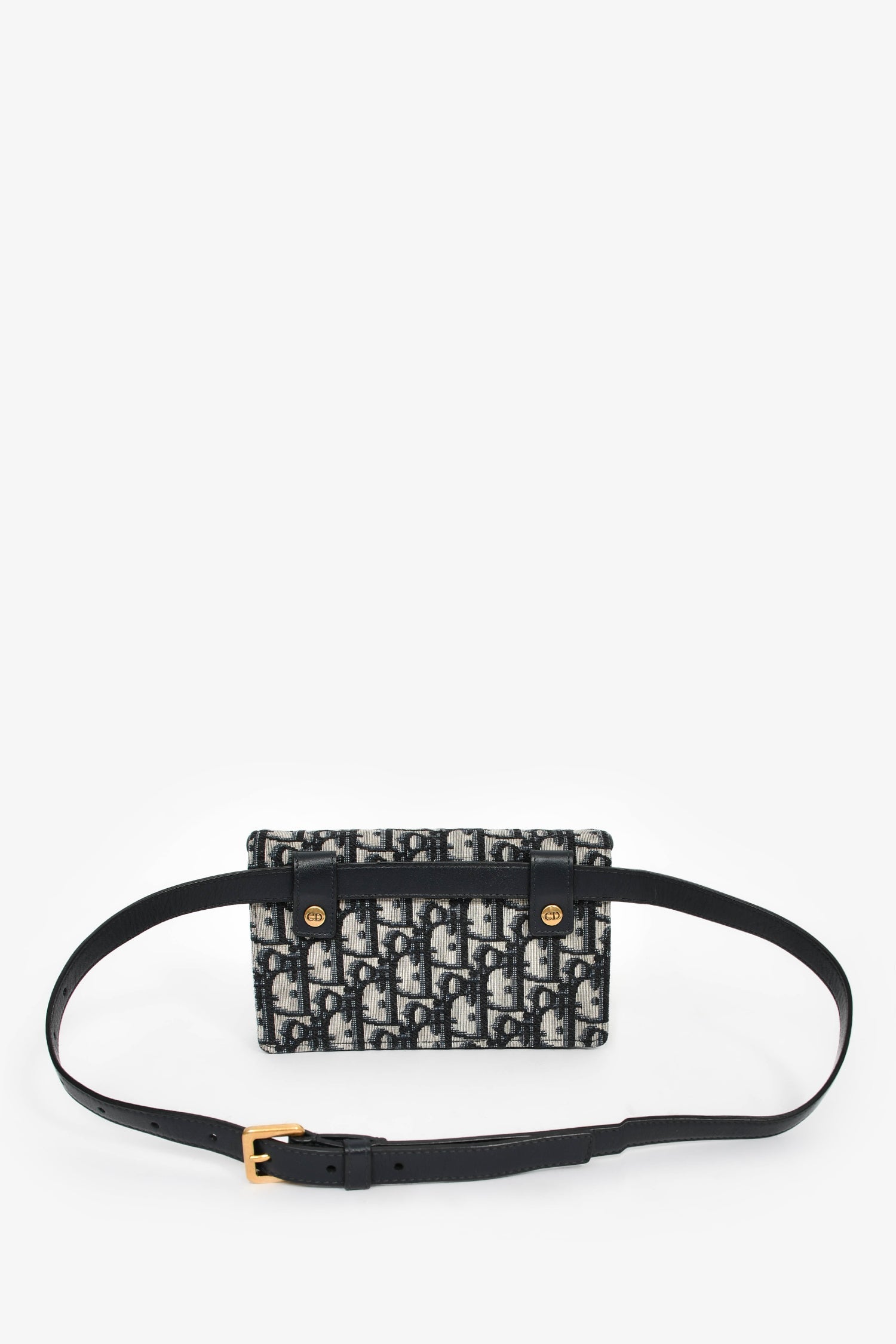 Christian Dior Navy Oblique Jacquard Saddle Belt Pouch