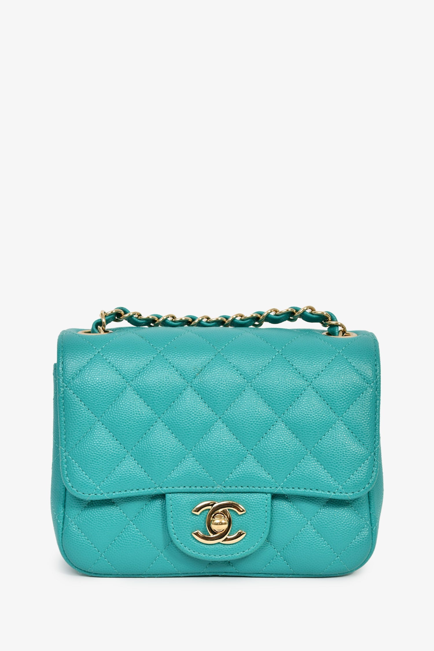 Pre-Loved Chanel™ 2016/2017 Teal Caviar Leather Quilted Mini Square Flap Bag