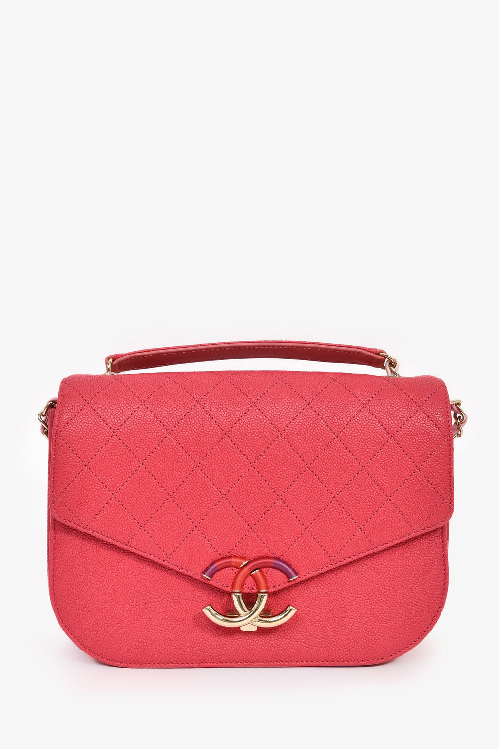 Pre-Loved Chanel™ 2017/2018 Two Tone Pink Caviar Leather 'Paris-Cuba' Thread Around Flap Bag