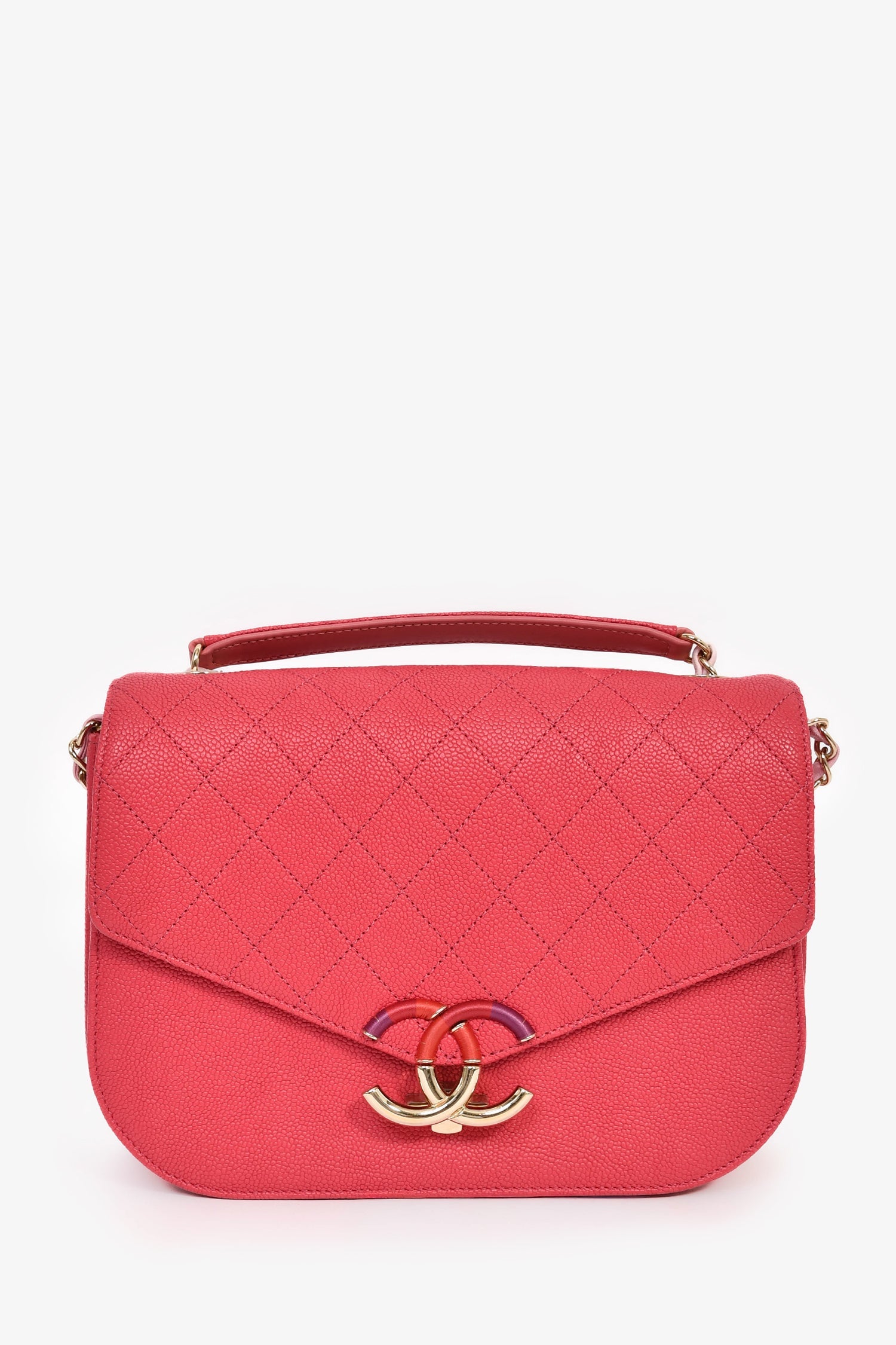 Pre-Loved Chanel™ 2017/2018 Two Tone Pink Caviar Leather 'Paris-Cuba' Thread Around Flap Bag