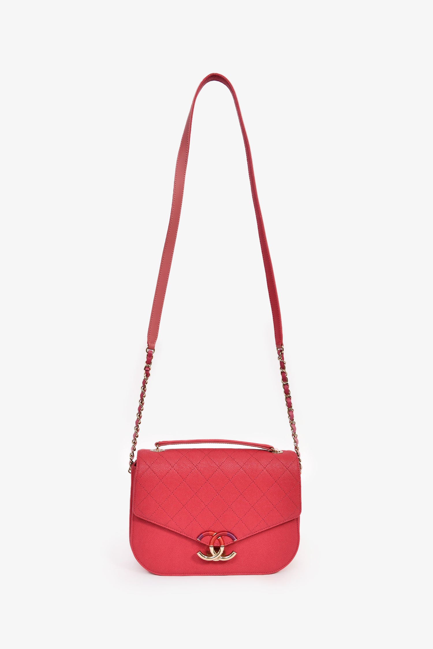 Pre-Loved Chanel™ 2017/2018 Two Tone Pink Caviar Leather 'Paris-Cuba' Thread Around Flap Bag