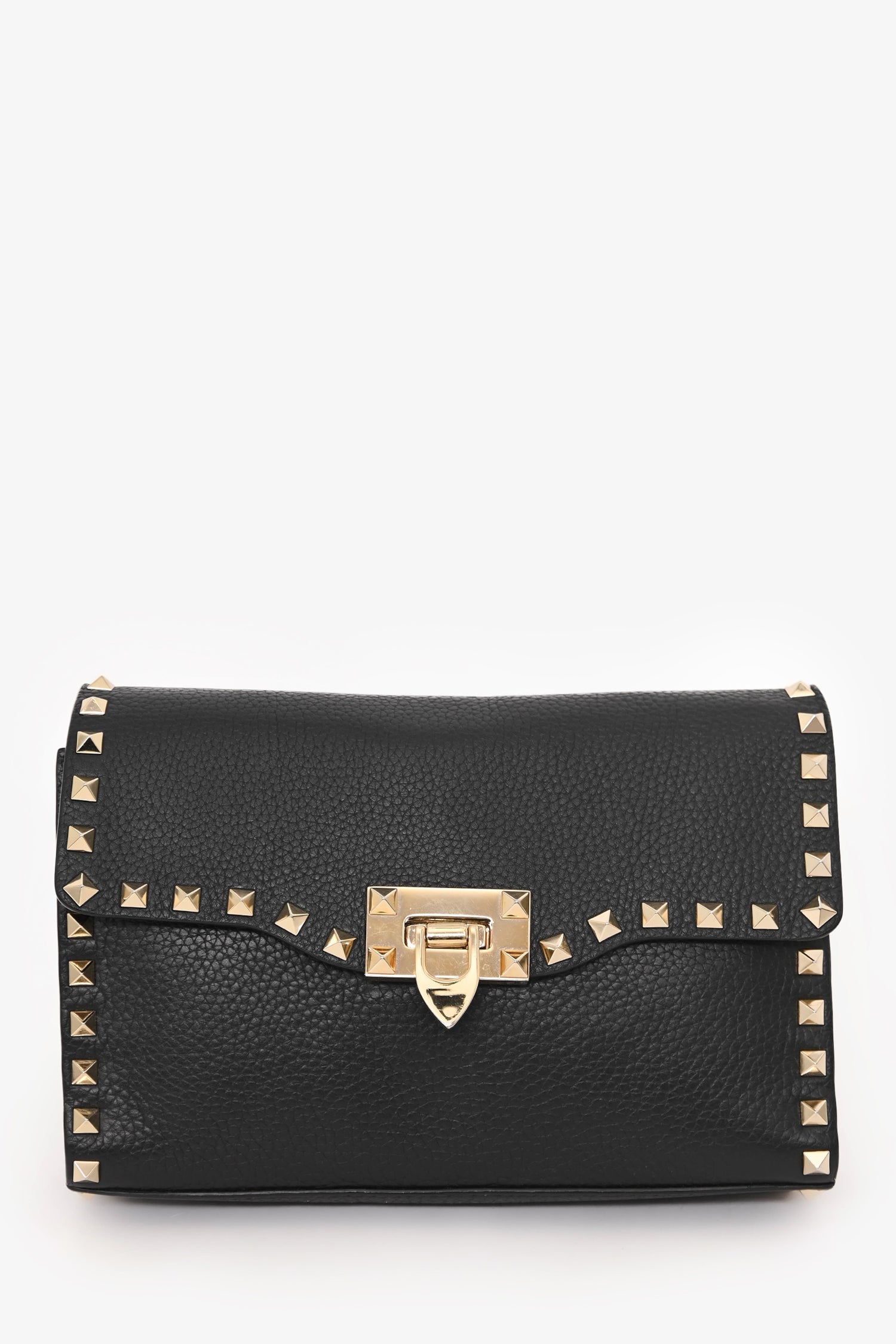Valentino Black Leather Rockstud Flap Crossbody Bag