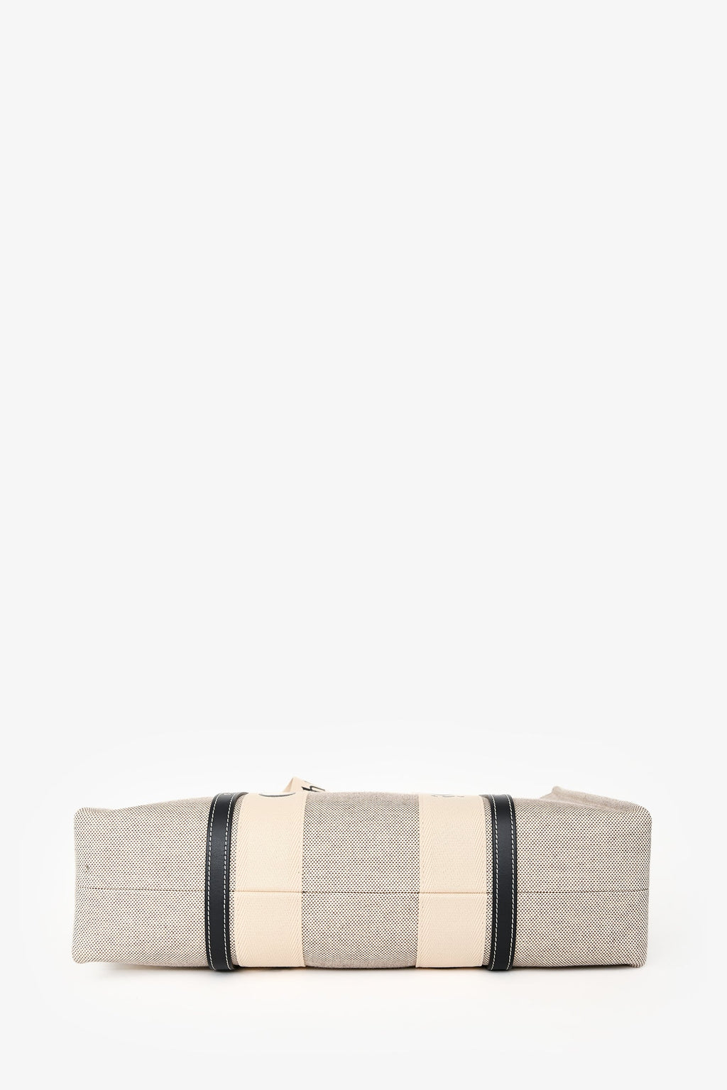 Chloe Beige/Navy Fabric Black Leather Trim Logo Woody Large Tote