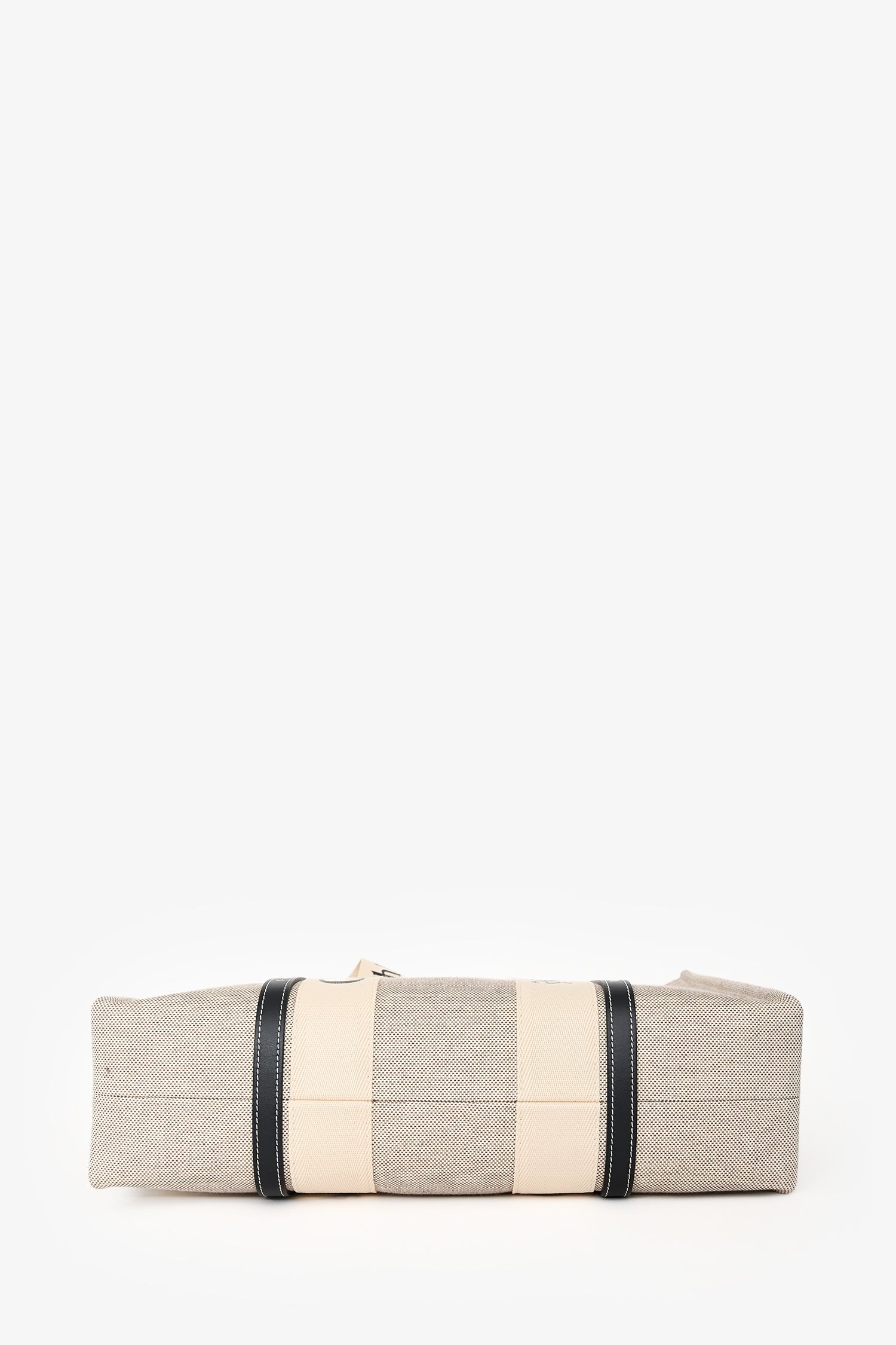 Chloe Beige/Navy Fabric Black Leather Trim Logo Woody Large Tote