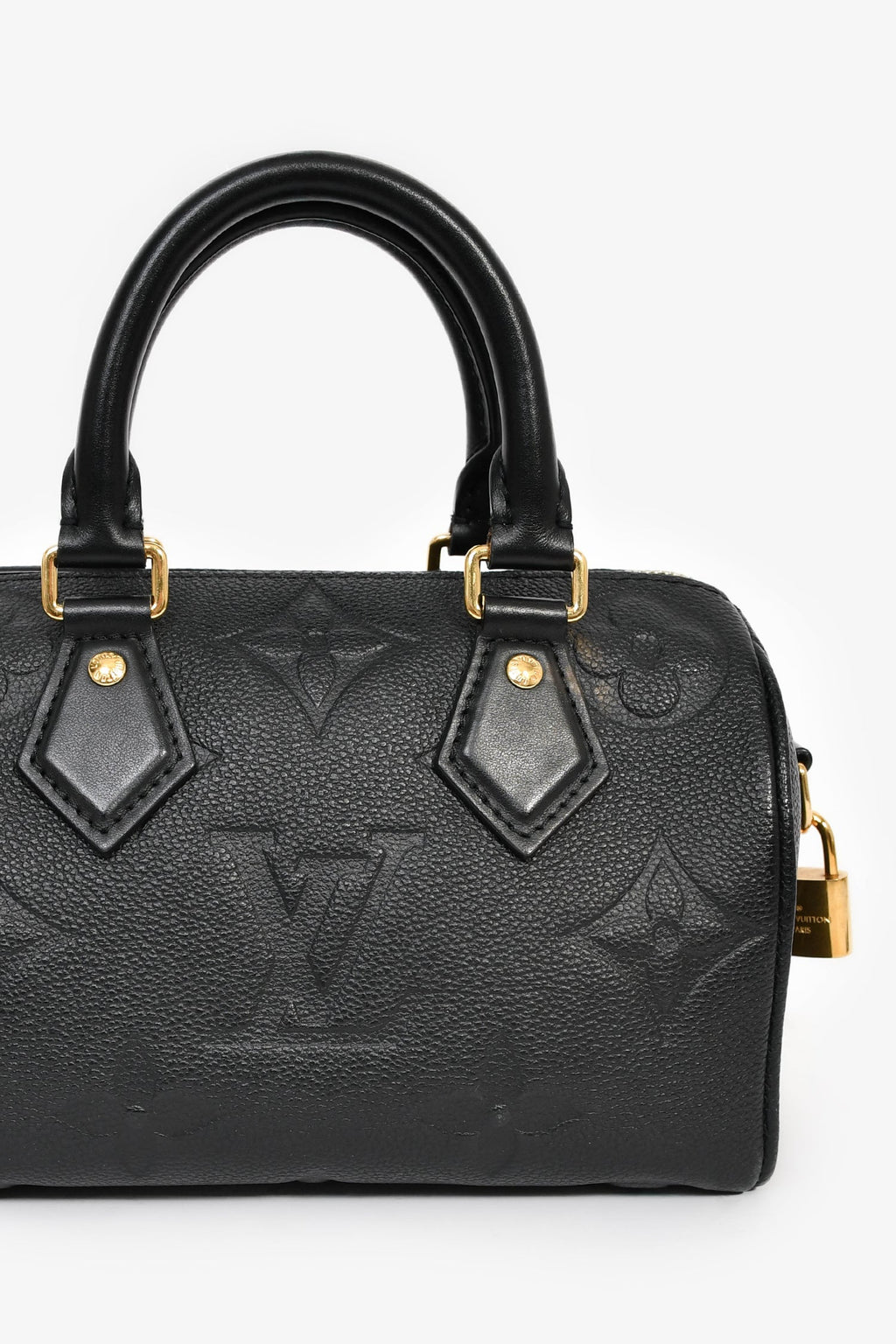 Louis Vuitton Black Monogram Empreinte Leather 'Speedy Bandoulière' 20 Bag with Strap