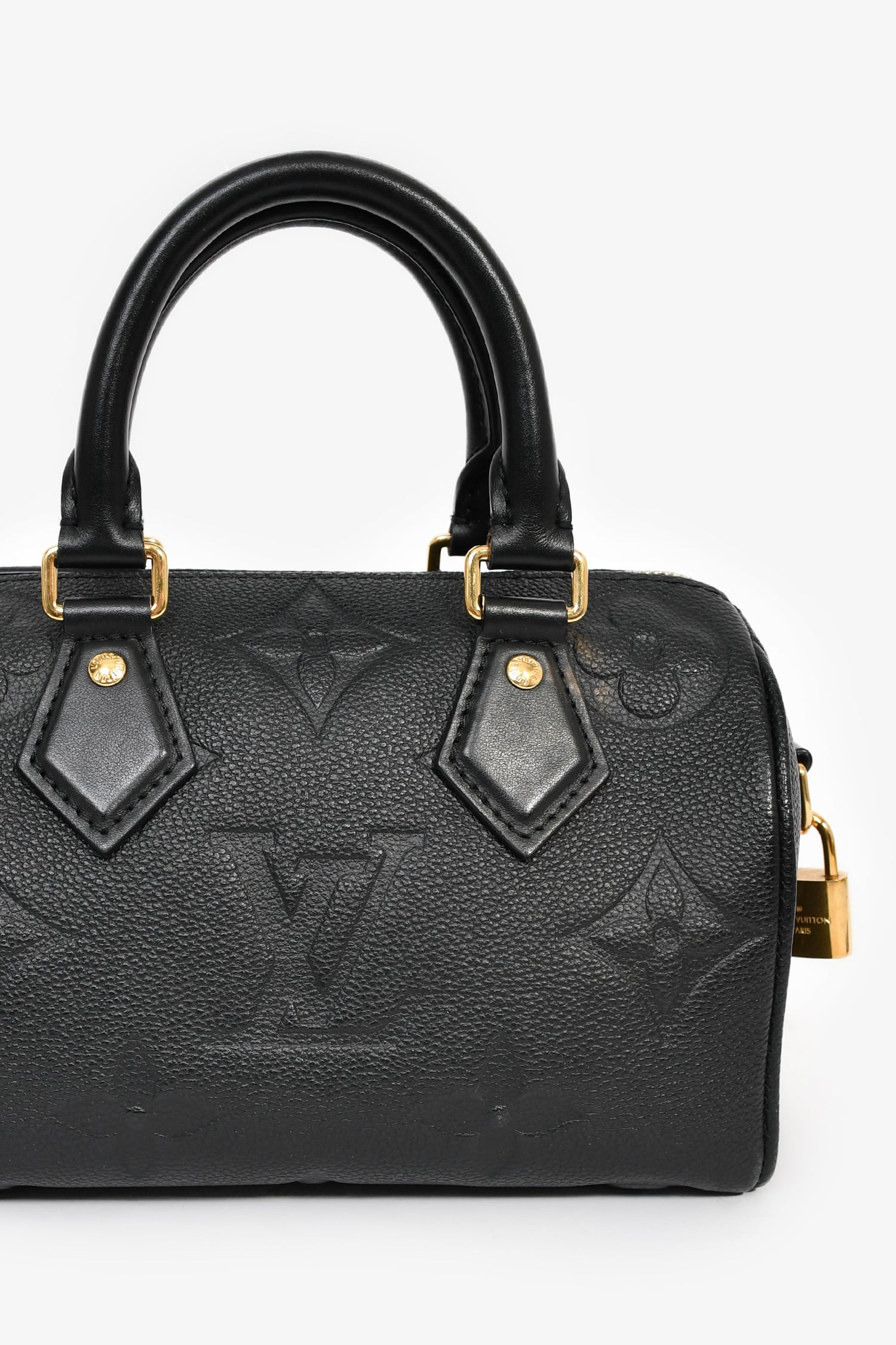 Louis Vuitton Black Monogram Empreinte Leather 'Speedy Bandoulière' 20 Bag with Strap