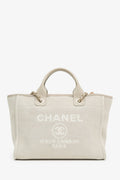 Pre-Loved Chanel™ Beige Canvas Small Deauville Tote With Pouch