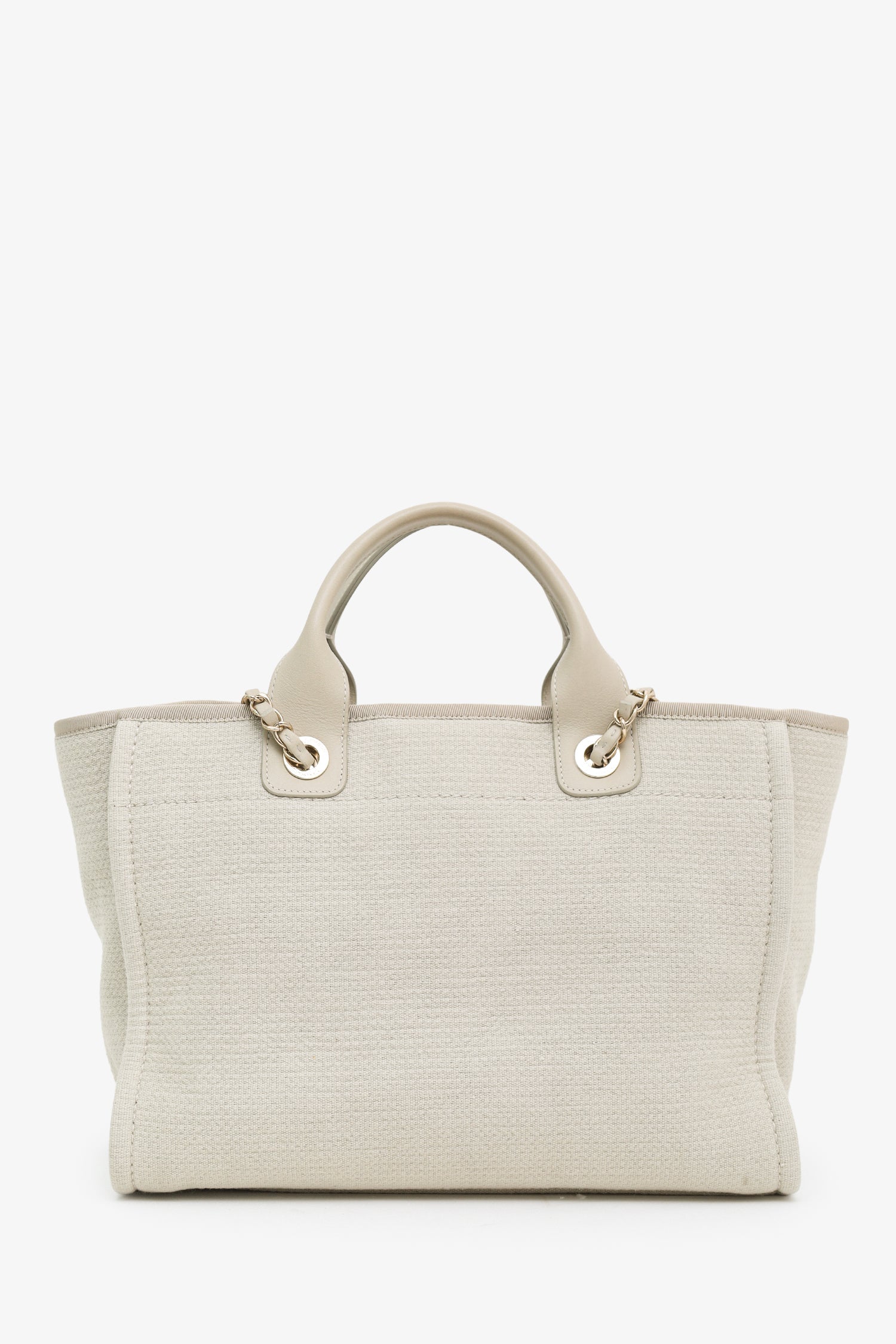 Pre-Loved Chanel™ Beige Canvas Small Deauville Tote With Pouch