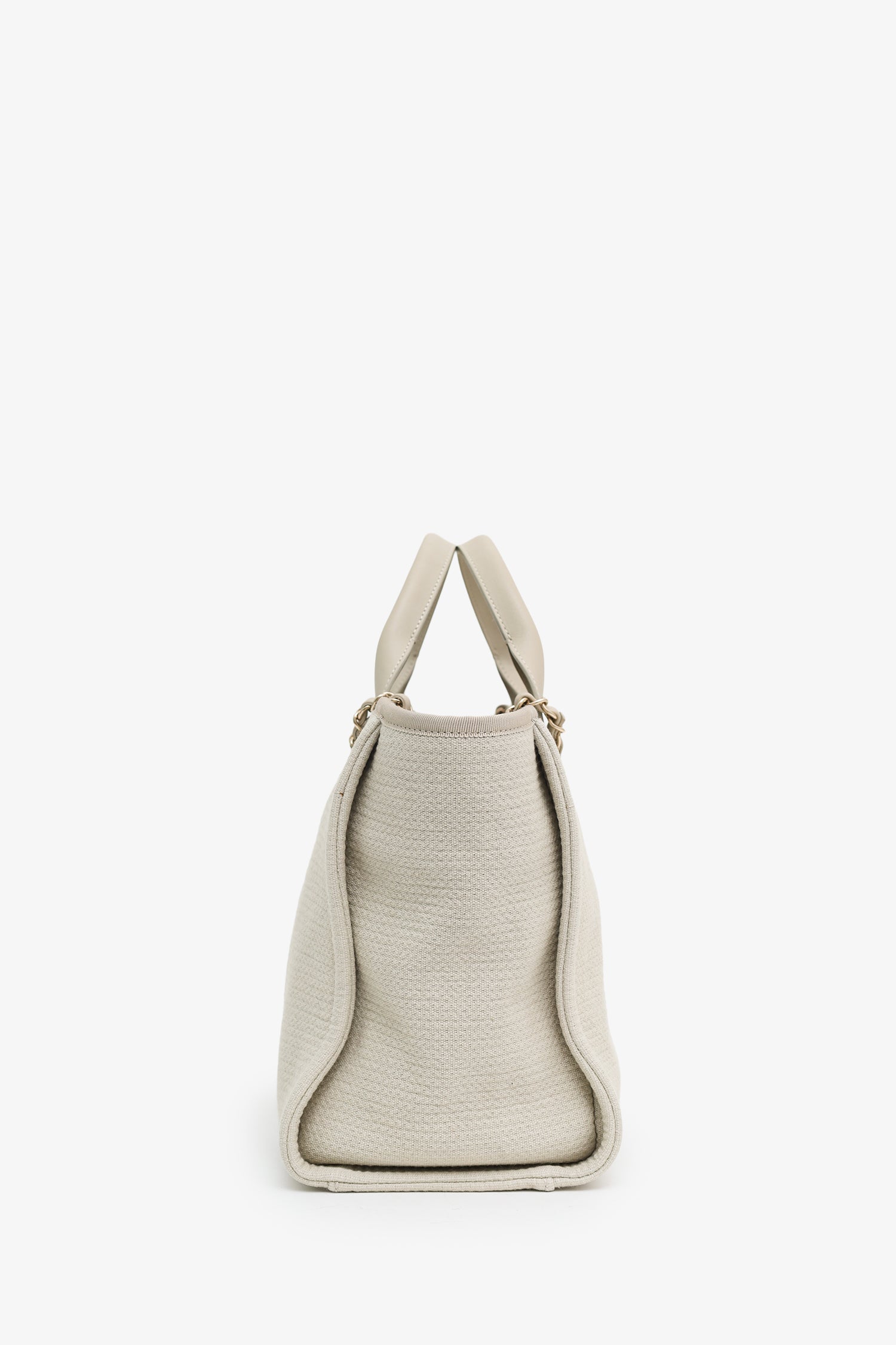 Pre-Loved Chanel™ Beige Canvas Small Deauville Tote With Pouch