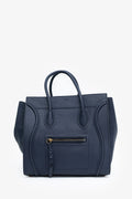 Celine Navy Blue Bullhide Calfskin Leather Medium Phantom Luggage Tote Bag