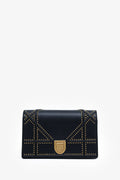 Christian Dior 2018 Black Leather Studded Diorama Wallet On Chain