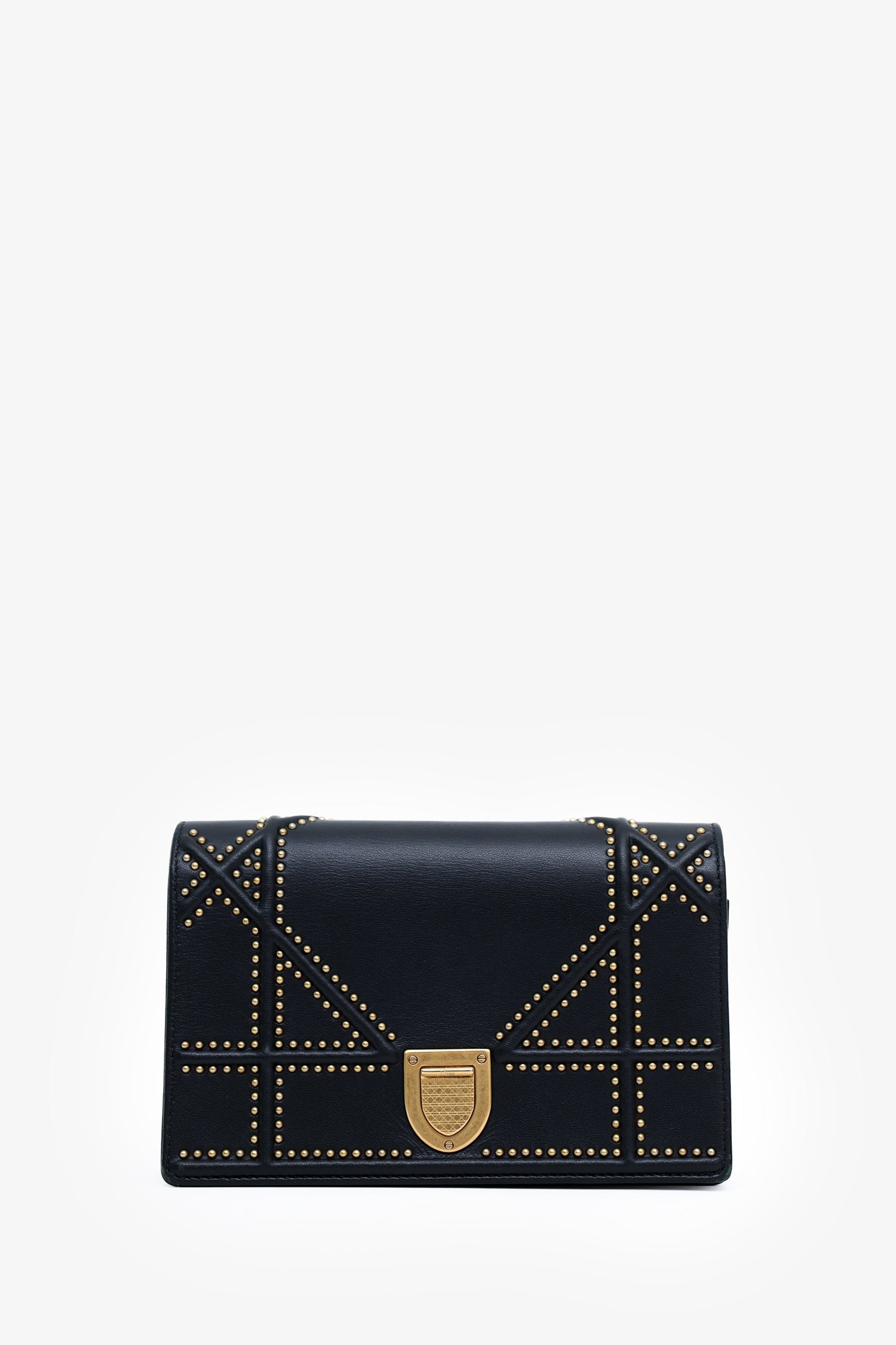 Christian Dior 2018 Black Leather Studded Diorama Wallet On Chain