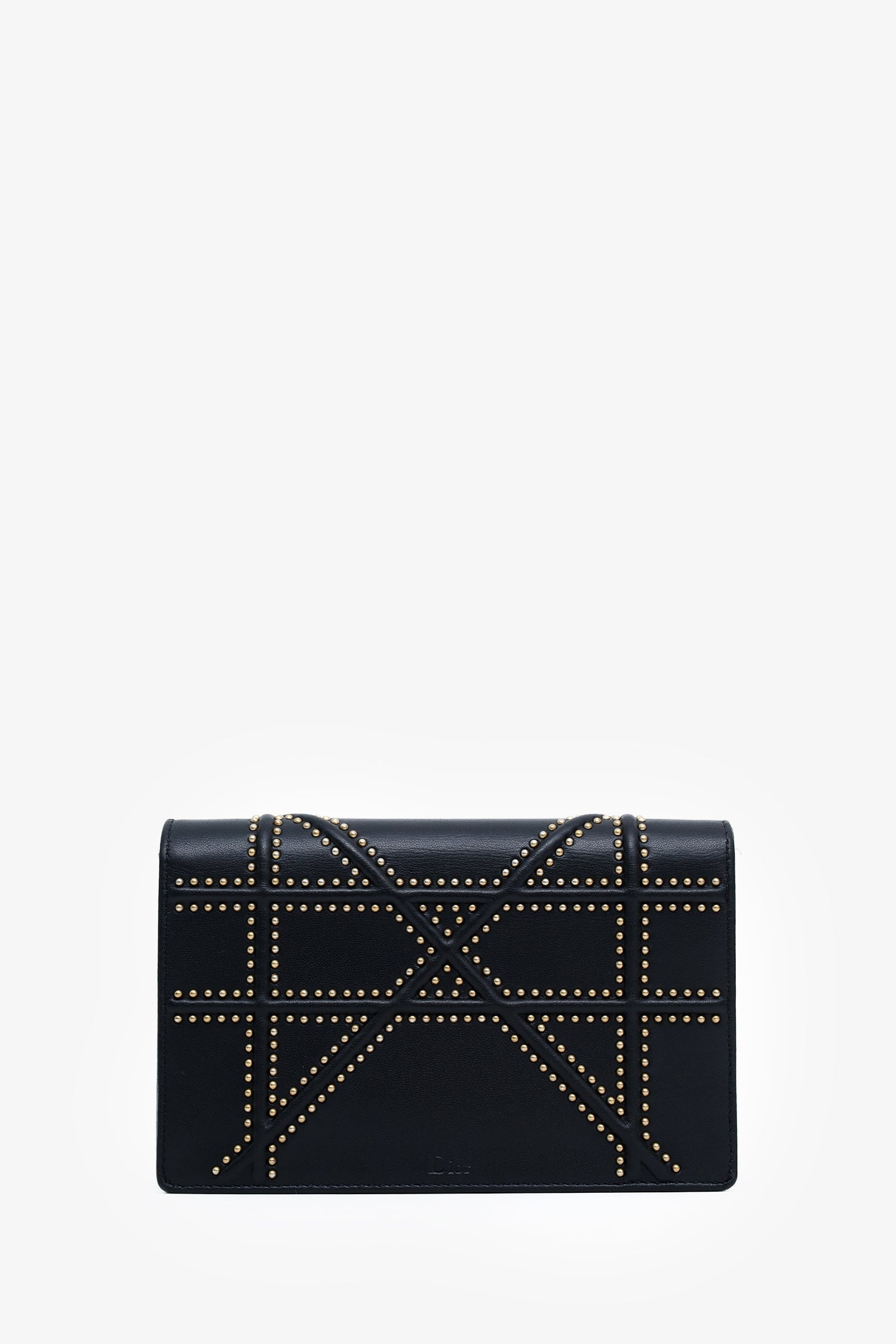 Christian Dior 2018 Black Leather Studded Diorama Wallet On Chain