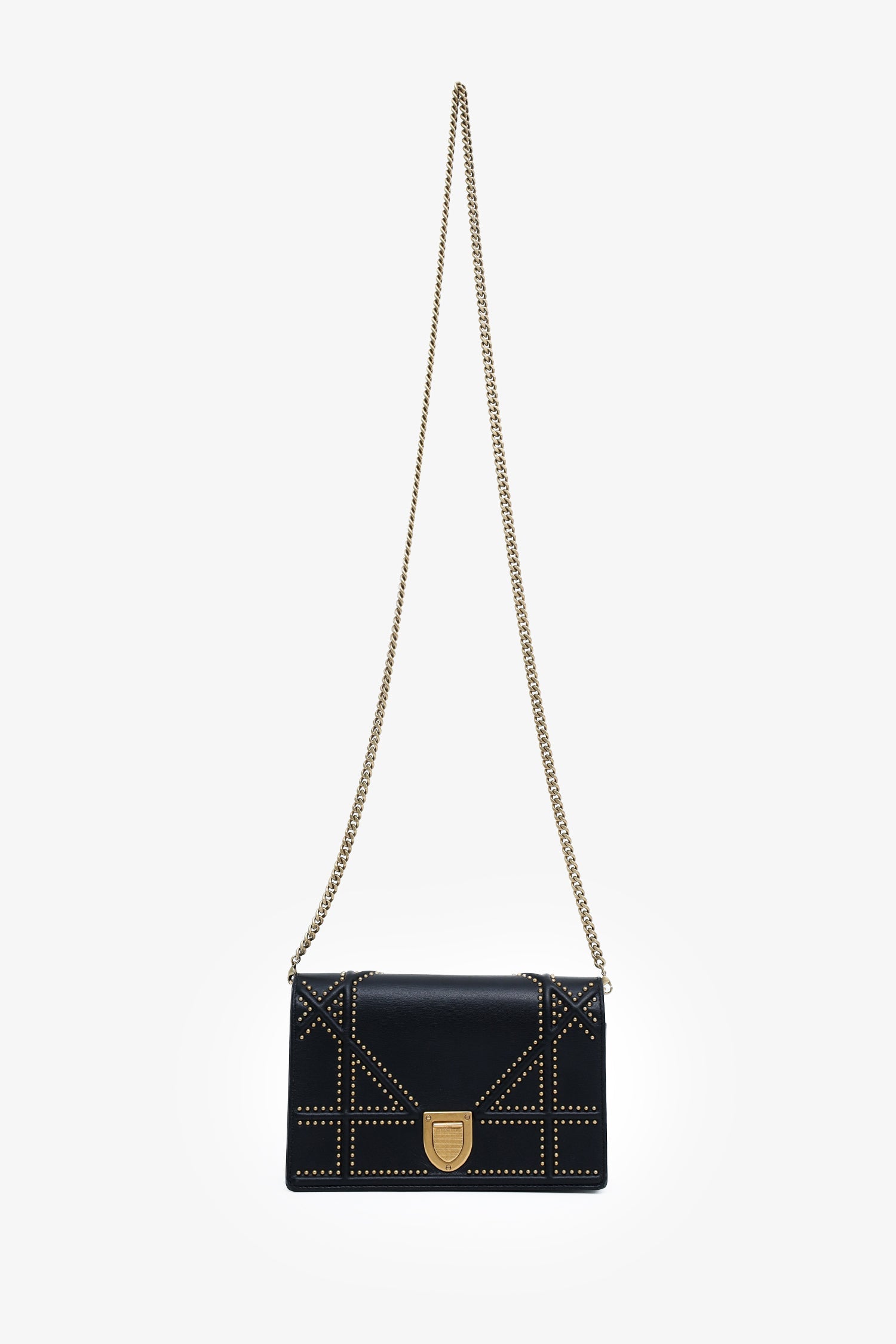 Christian Dior 2018 Black Leather Studded Diorama Wallet On Chain