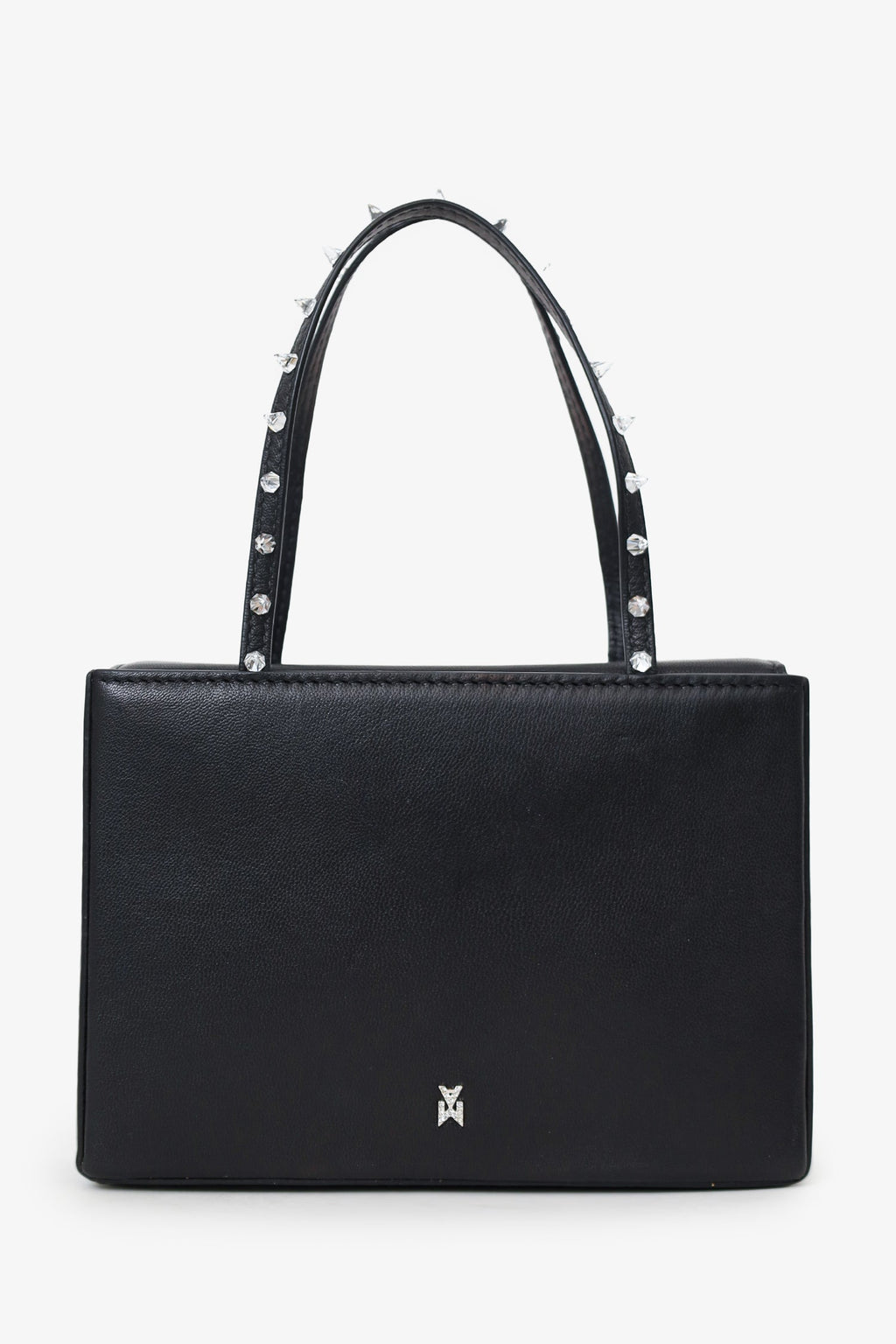 Amina Muaddi Black Leather Rhinestone Embellished 'Gilda' Mini Top Handle Bag
