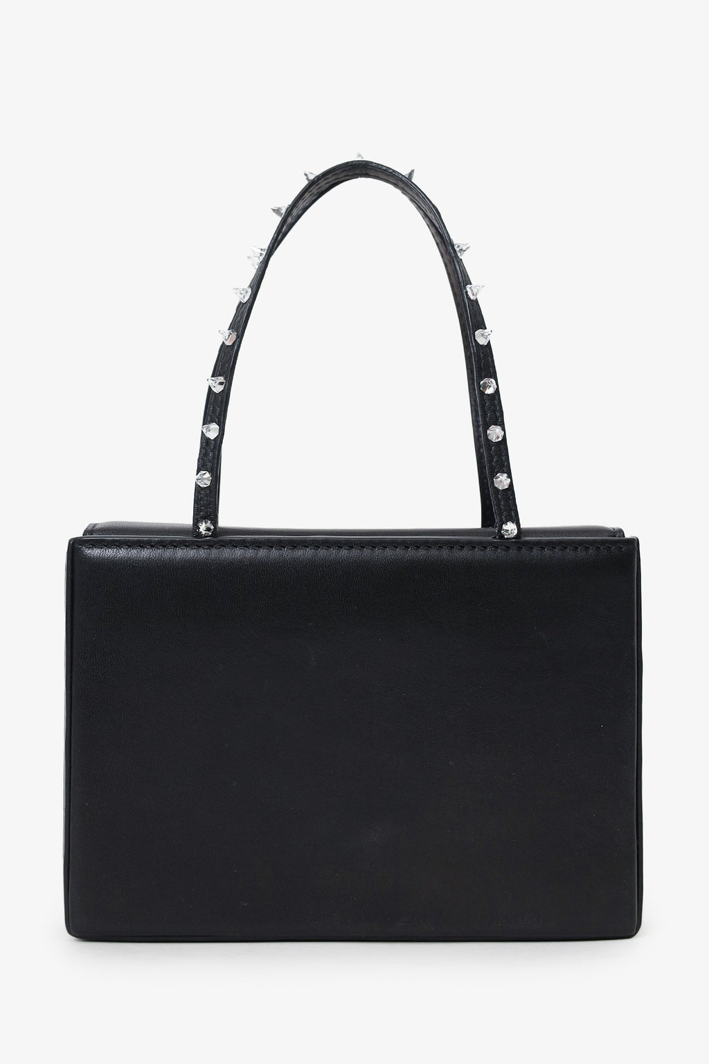Amina Muaddi Black Leather Rhinestone Embellished 'Gilda' Mini Top Handle Bag