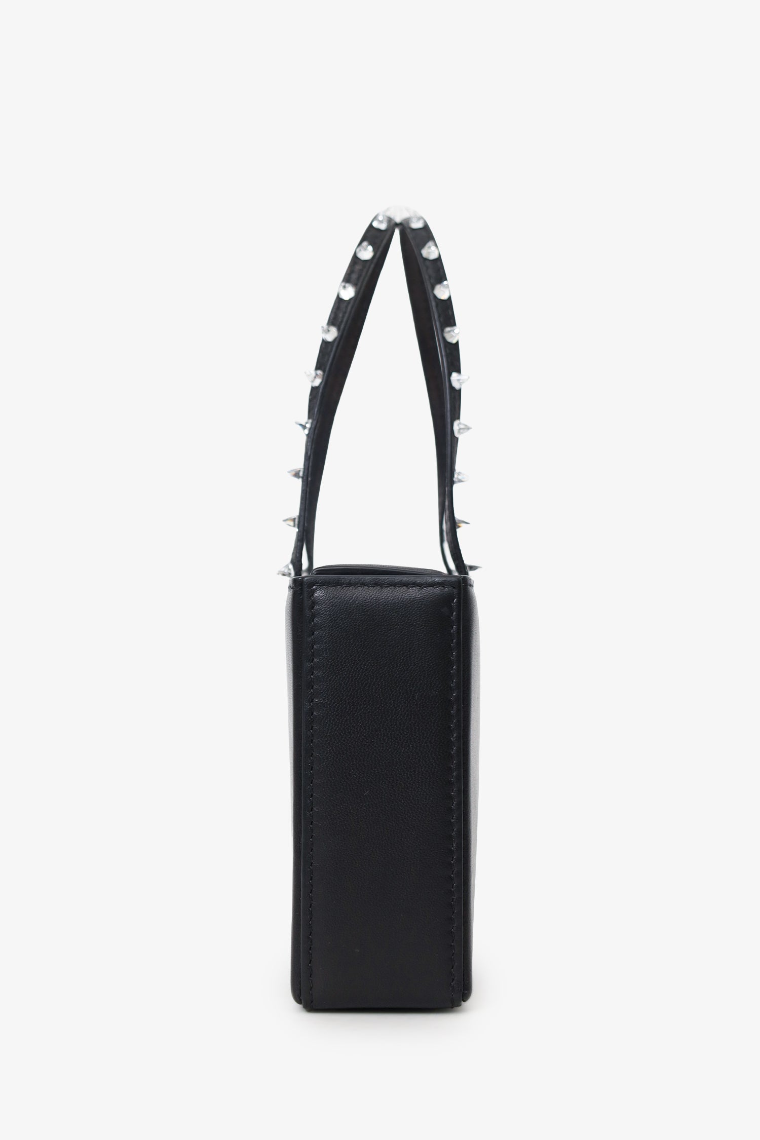 Amina Muaddi Black Leather Rhinestone Embellished 'Gilda' Mini Top Handle Bag
