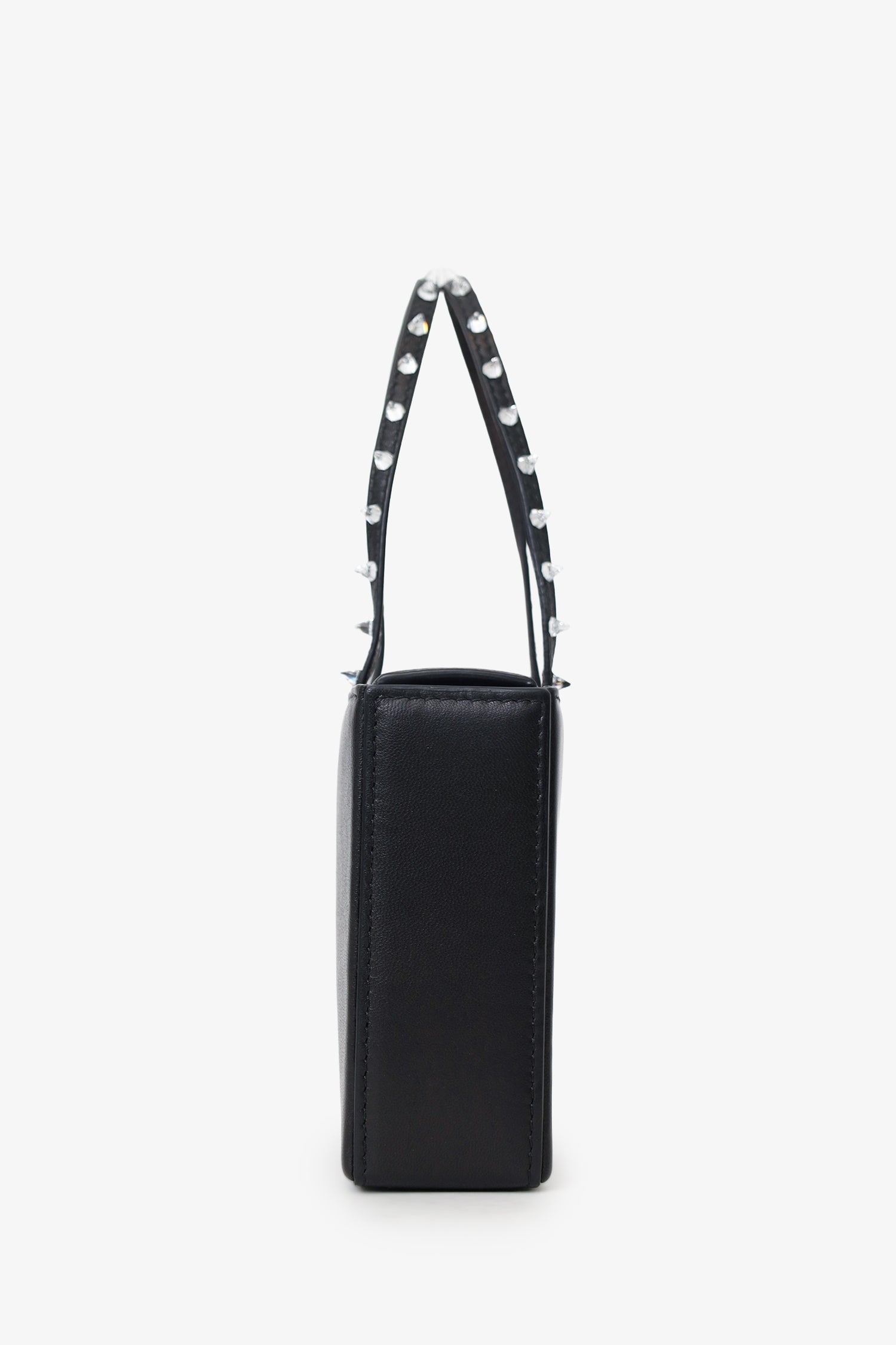Amina Muaddi Black Leather Rhinestone Embellished 'Gilda' Mini Top Handle Bag