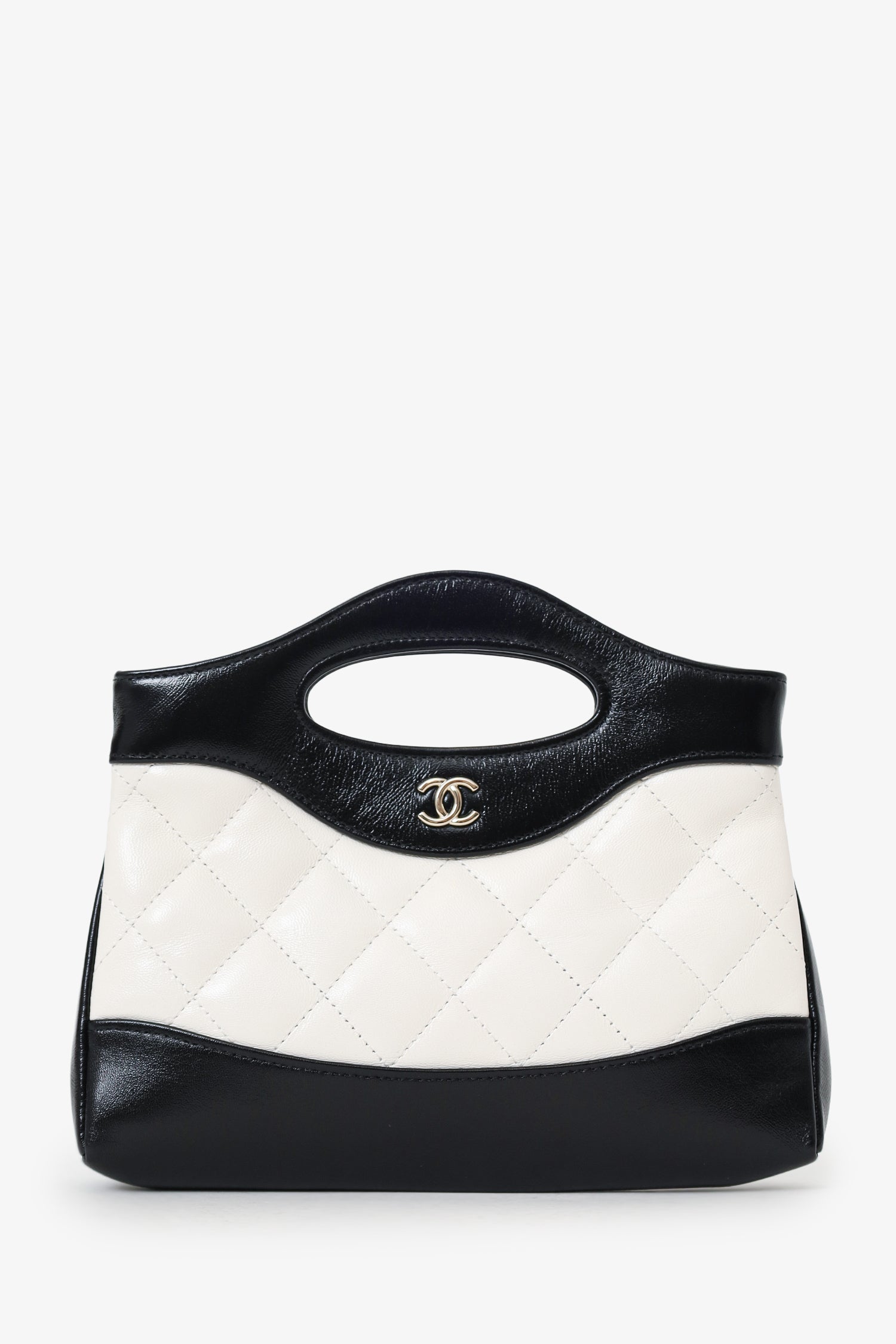 Pre-Loved Chanel™ 2023 Black/White Shiny Crumpled Calfskin Quilted Nano 31 Shopping Bag