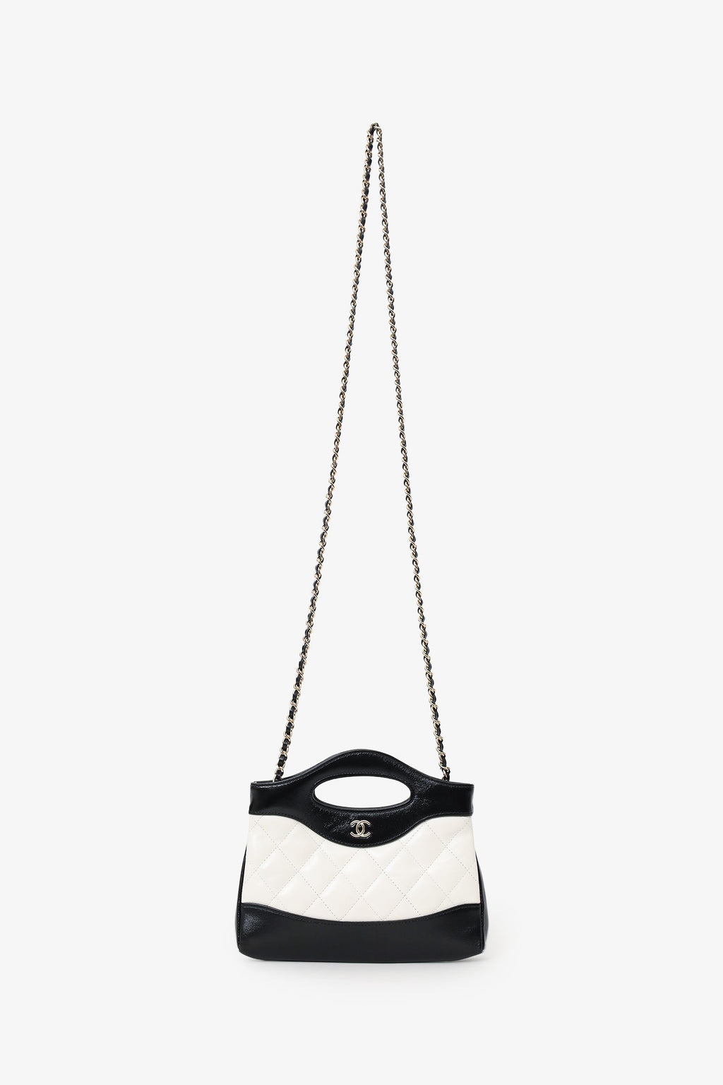 Pre-Loved Chanel™ 2023 Black/White Shiny Crumpled Calfskin Quilted Nano 31 Shopping Bag