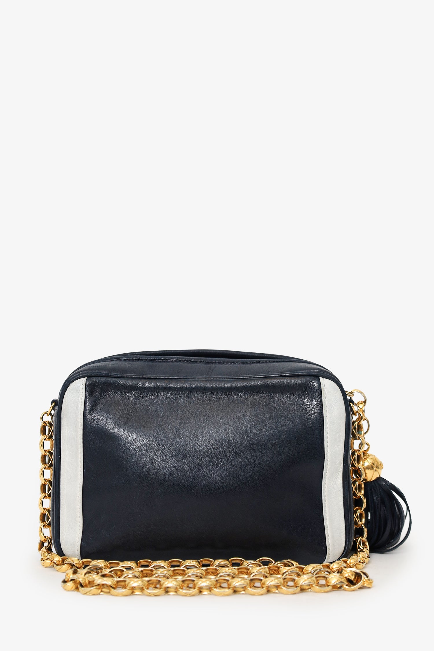 Pre-Loved Chanel™ 1991-94 Navy Lambskin Tassel CC Chain Camera Bag