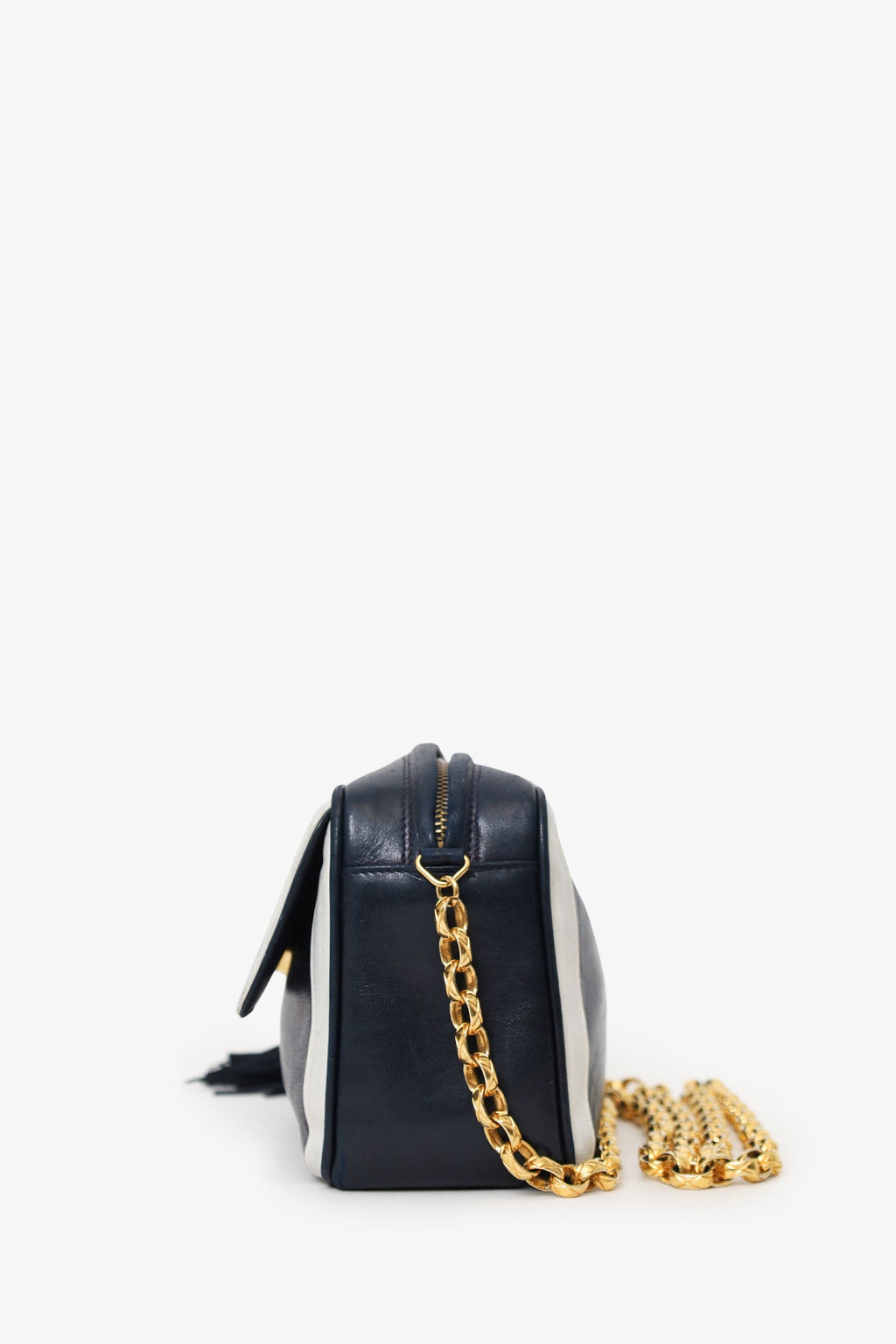 Pre-Loved Chanel™ 1991-94 Navy Lambskin Tassel CC Chain Camera Bag