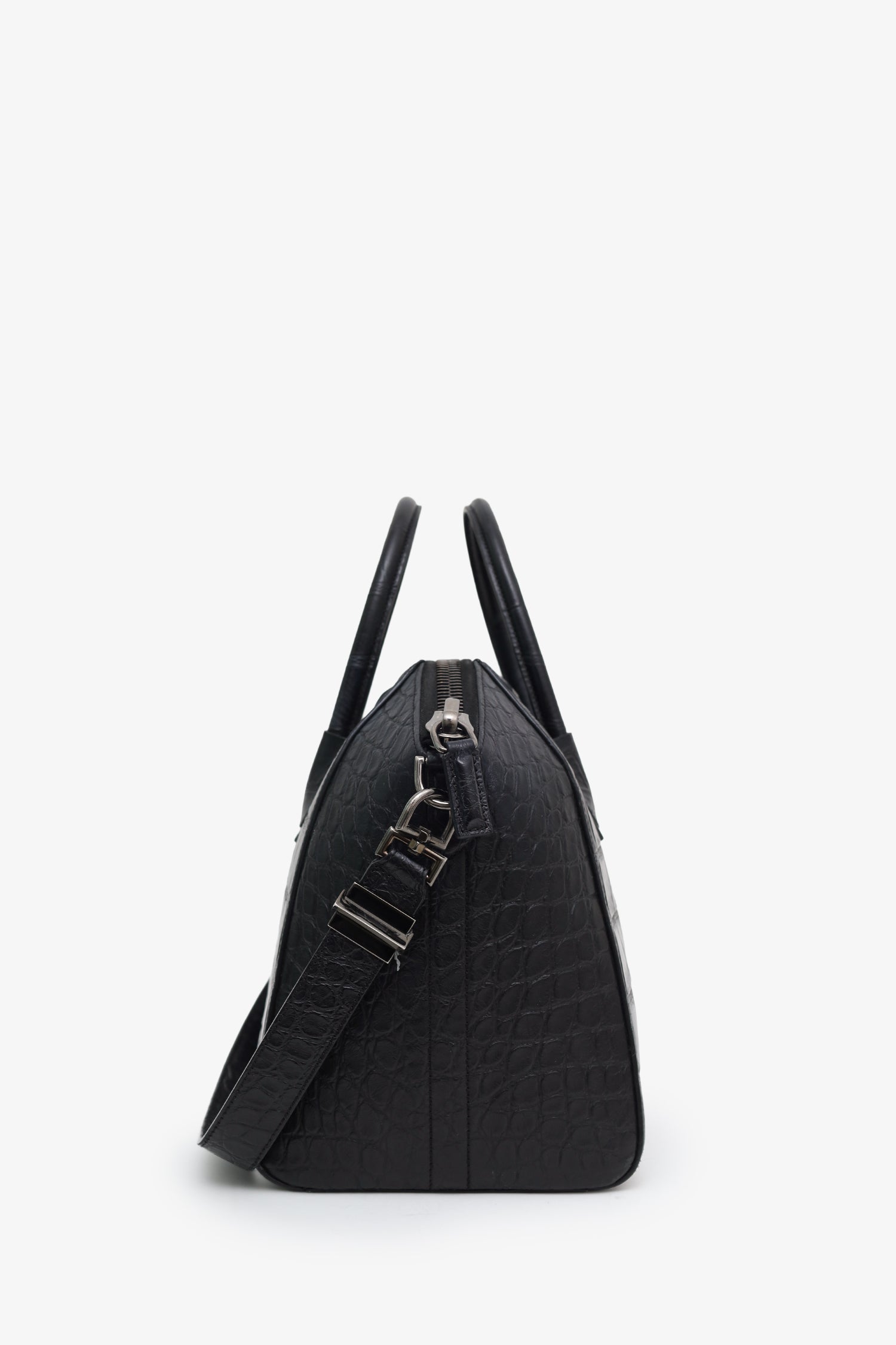 Givenchy Black Embossed Medium Antigona Top Handle Bag With Strap