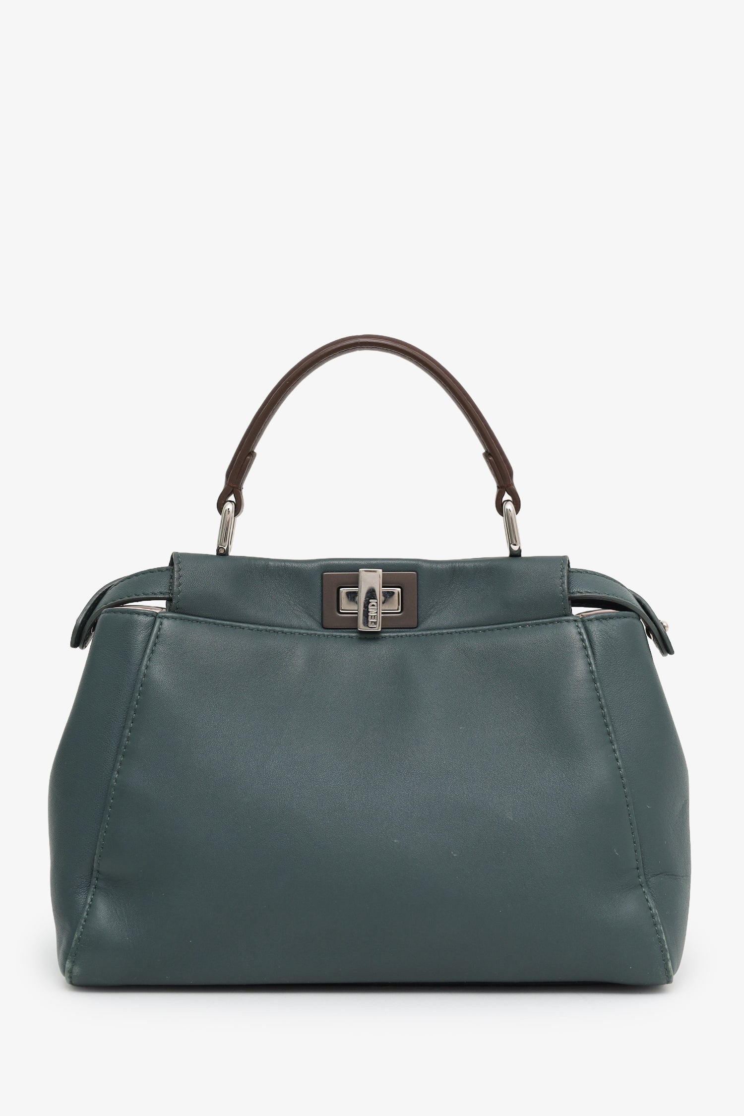 Fendi Teal/Brown Leather Mini Peekaboo With Strap