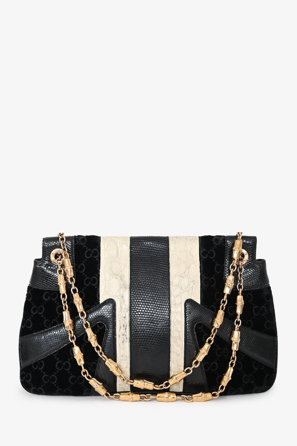 Gucci Black/White Lizard/Velvet Leather Dragon Head Shoulder Bag