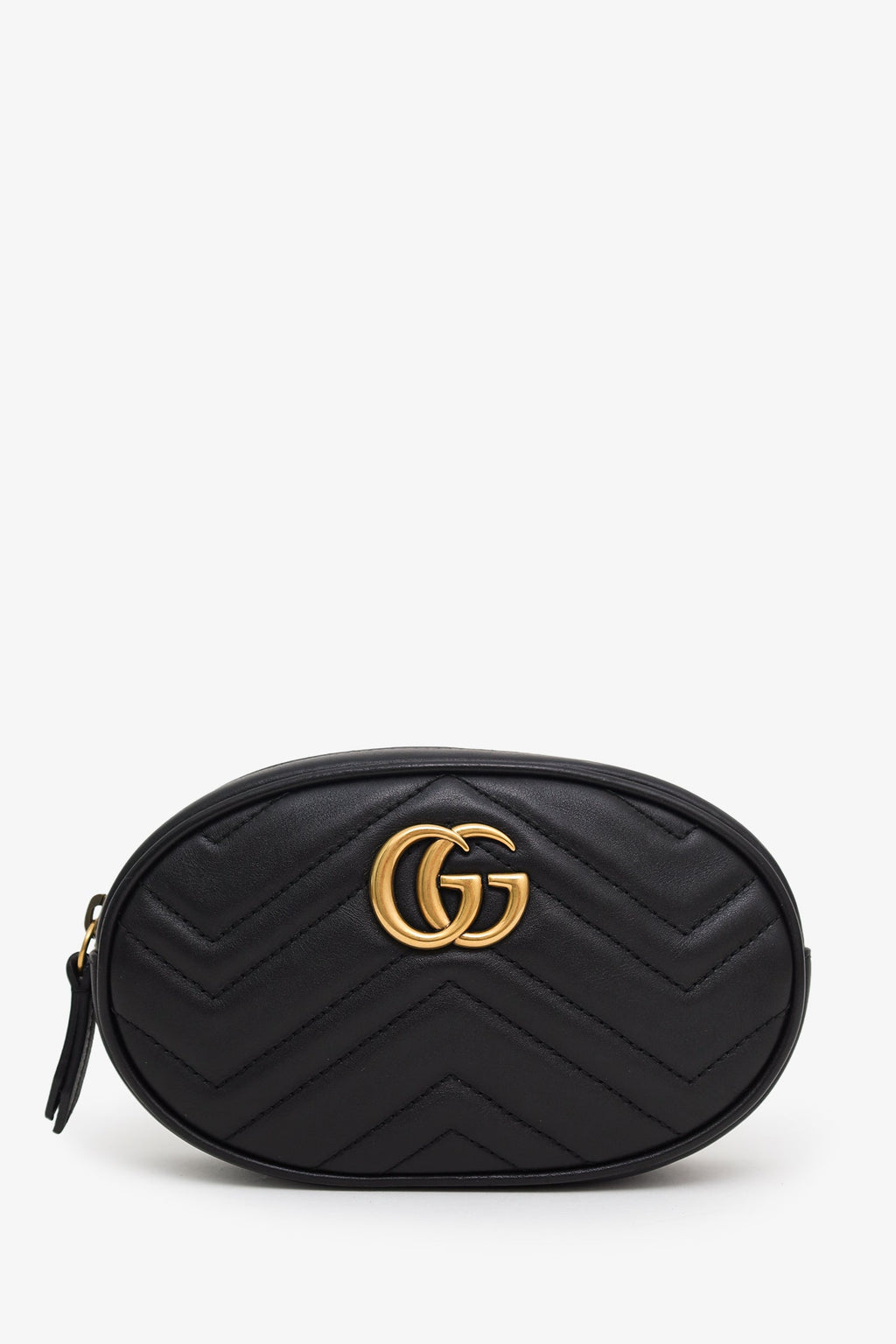 Gucci Black Chevron Leather Marmont Belt Bag
