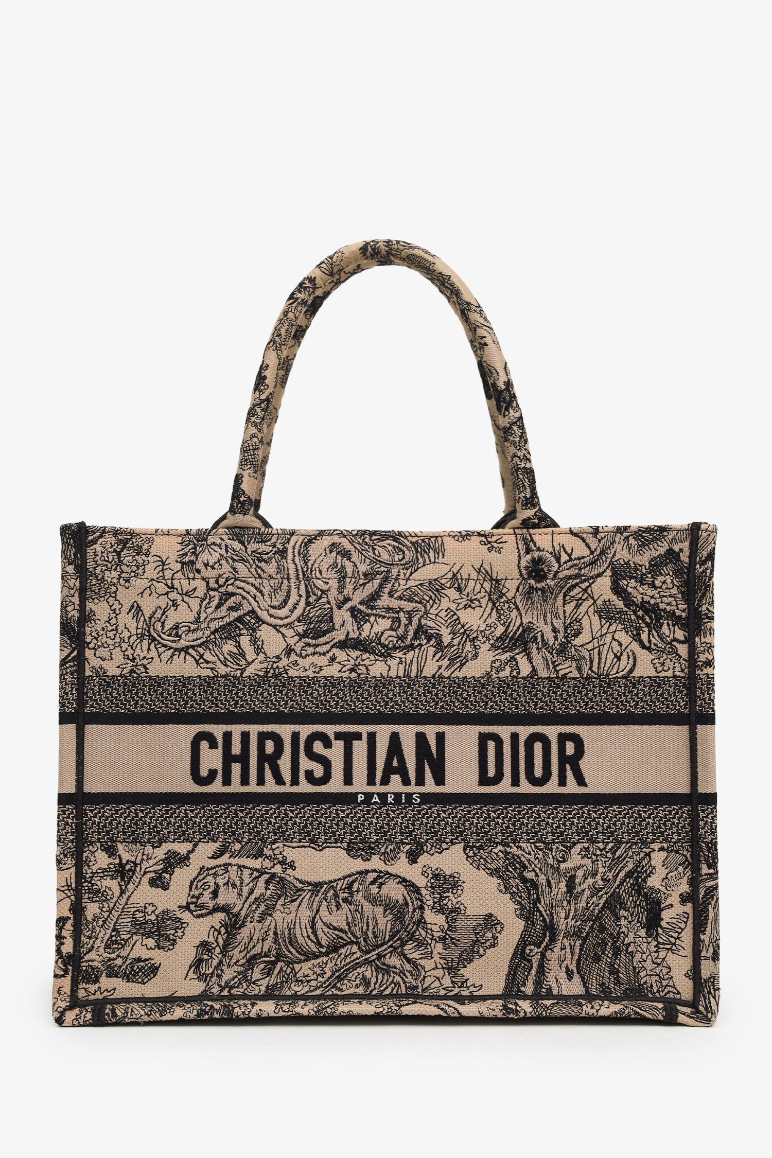 Christian Dior 2022 Beige/Black Canvas Toile de Jouy Medium Book Tote