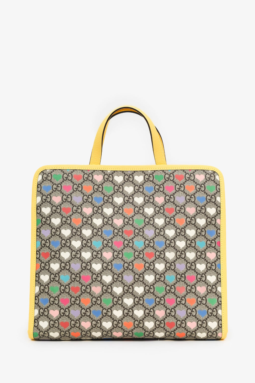 Gucci Yellow/Multicolour GG Supreme Monogram Hearts Children's Tote With Strap
