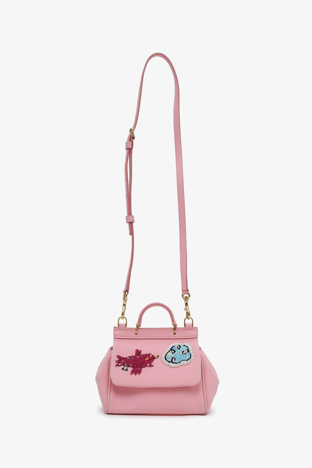Dolce & Gabbana Pink Canvas/Leather Mini Sicily Top Handle Bag With Strap
