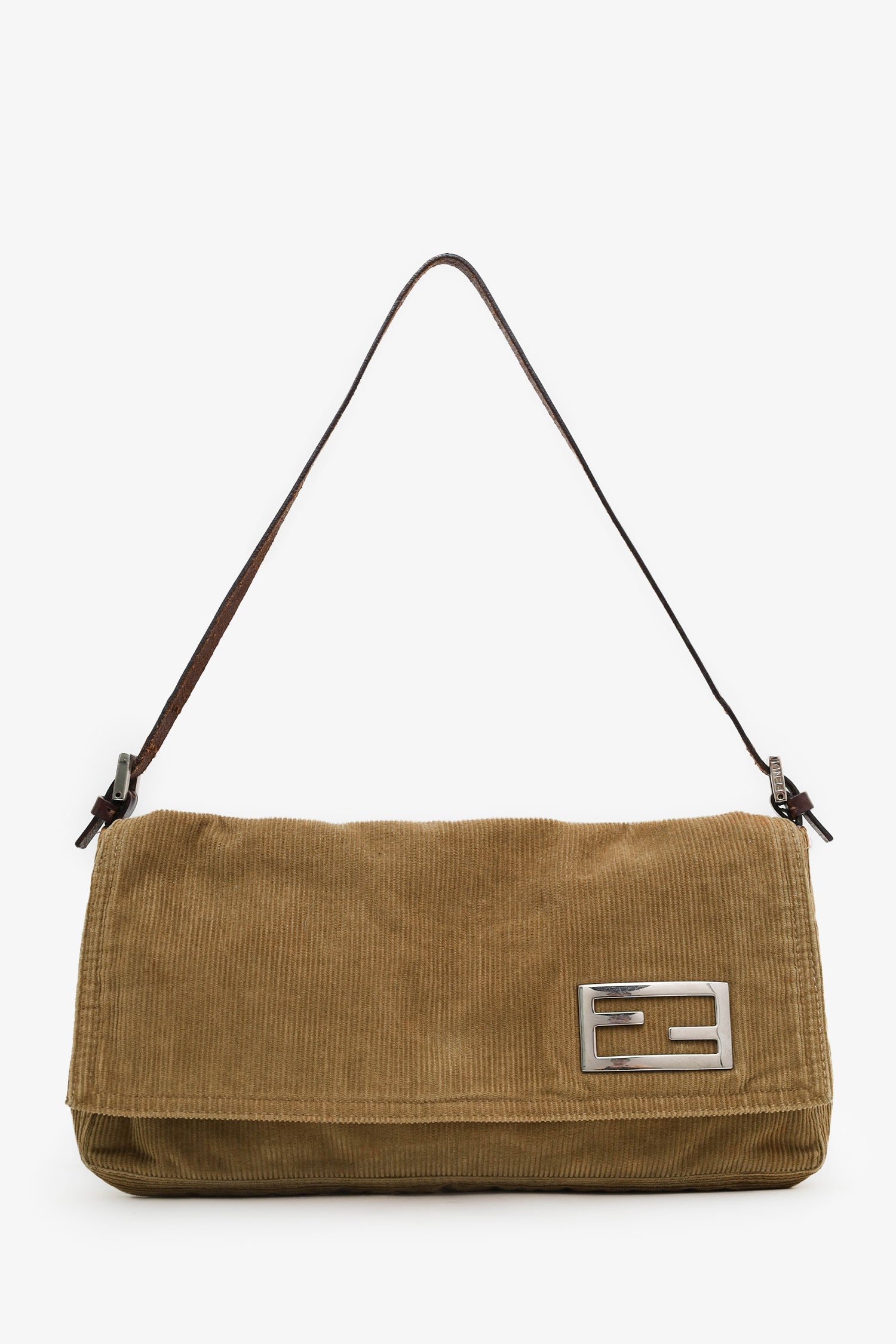 Fendi Brown Corduroy FF Flap Pochette