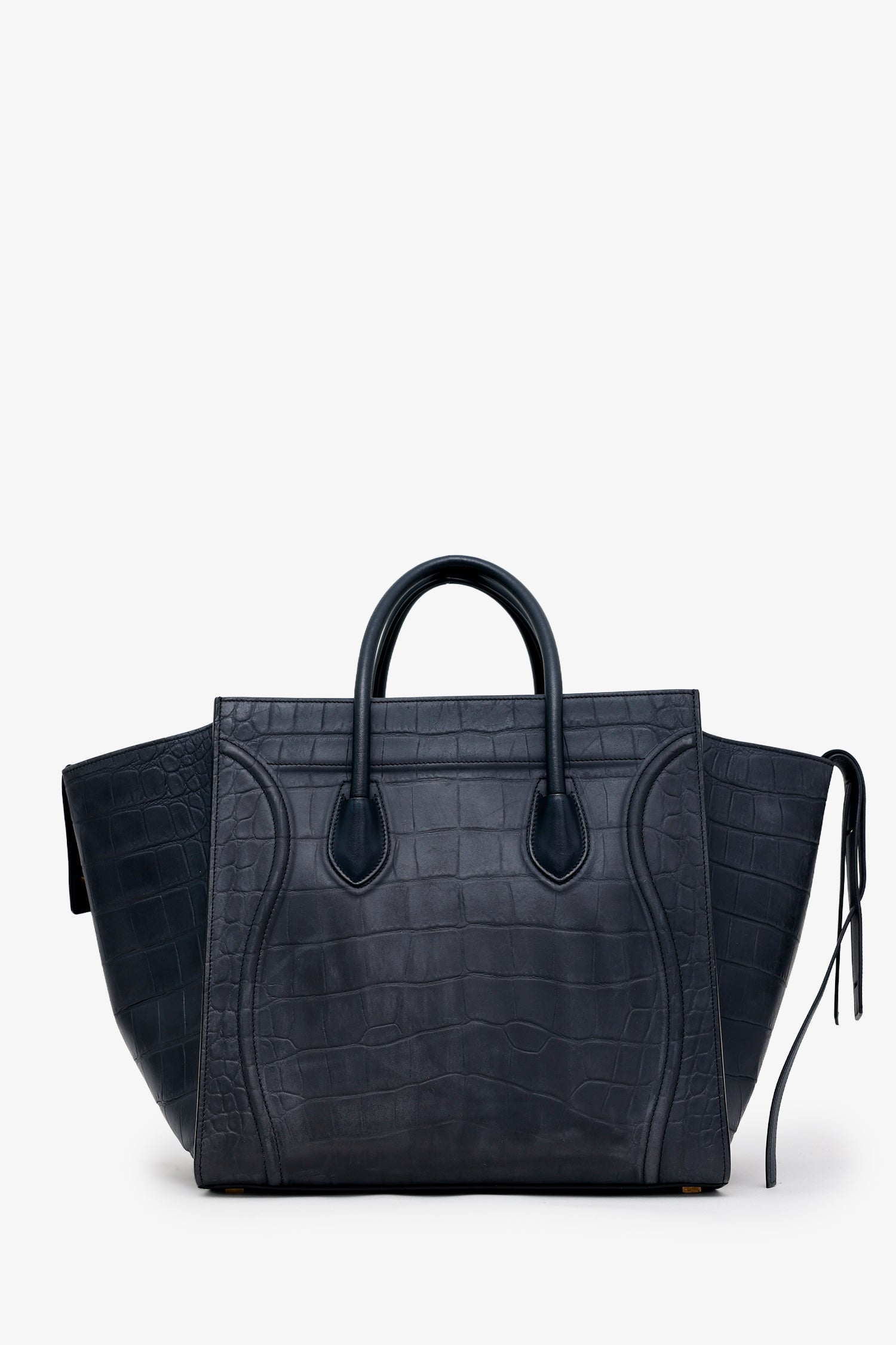 Celine Black Croc Embossed Leather Luggage Phantom Top Handle