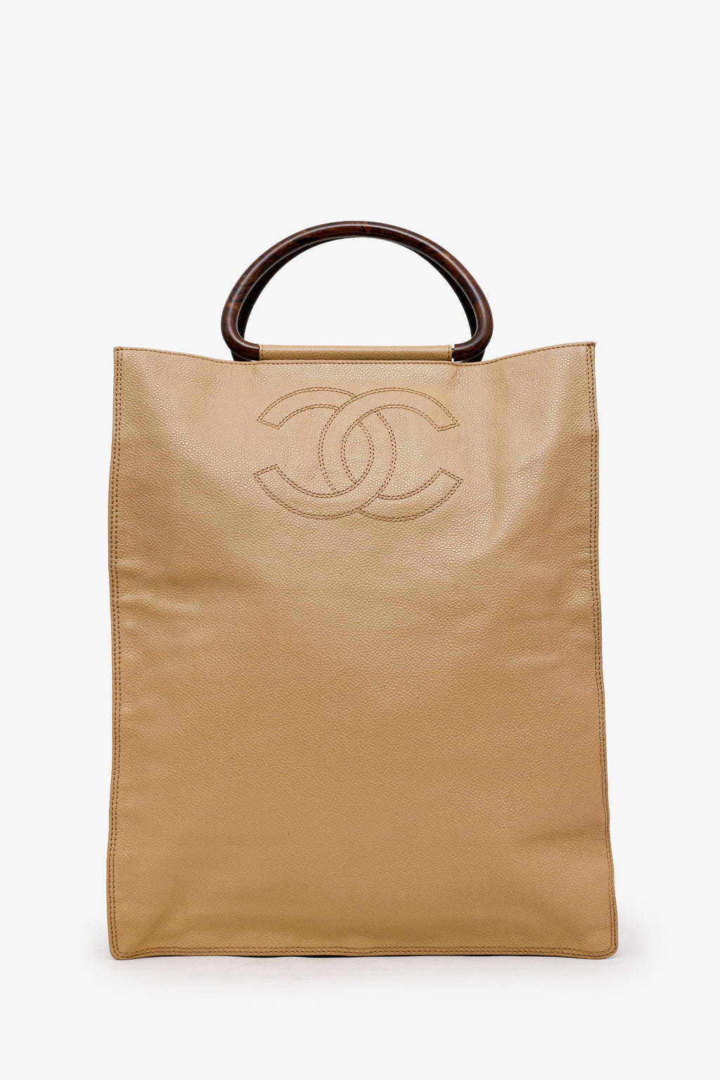 Pre-Loved Chanel™ Beige Caviar Leather Wooden Top Handle Bag