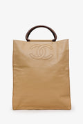 Pre-Loved Chanel™ Beige Caviar Leather Wooden Top Handle Bag