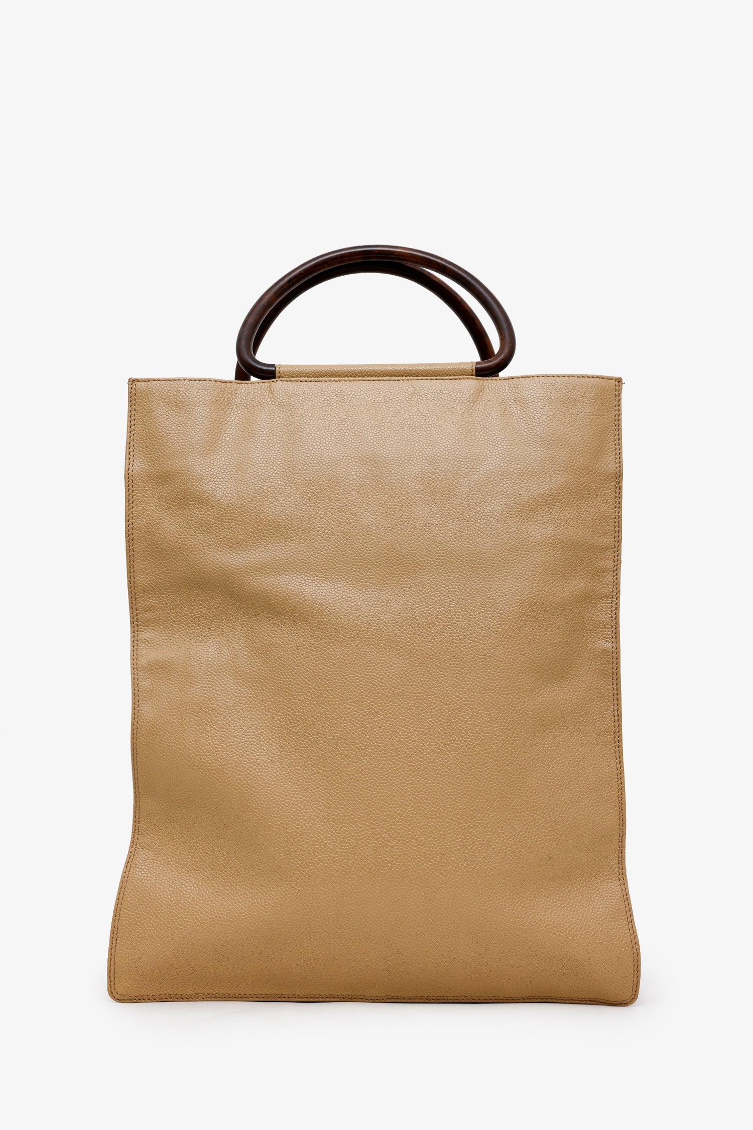 Pre-Loved Chanel™ Beige Caviar Leather Wooden Top Handle Bag