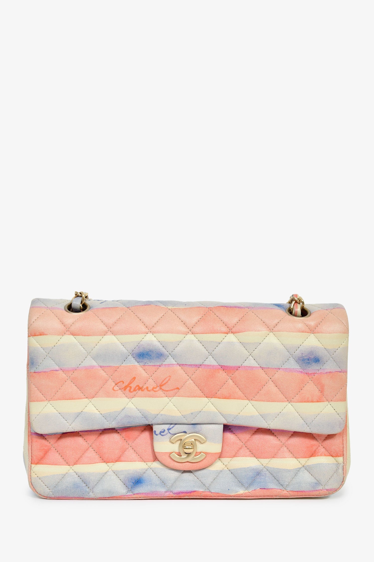 Pre-Loved Chanel™ 2009/10 Pink/Multicolour Lambskin Watercolour Medium Double Flap