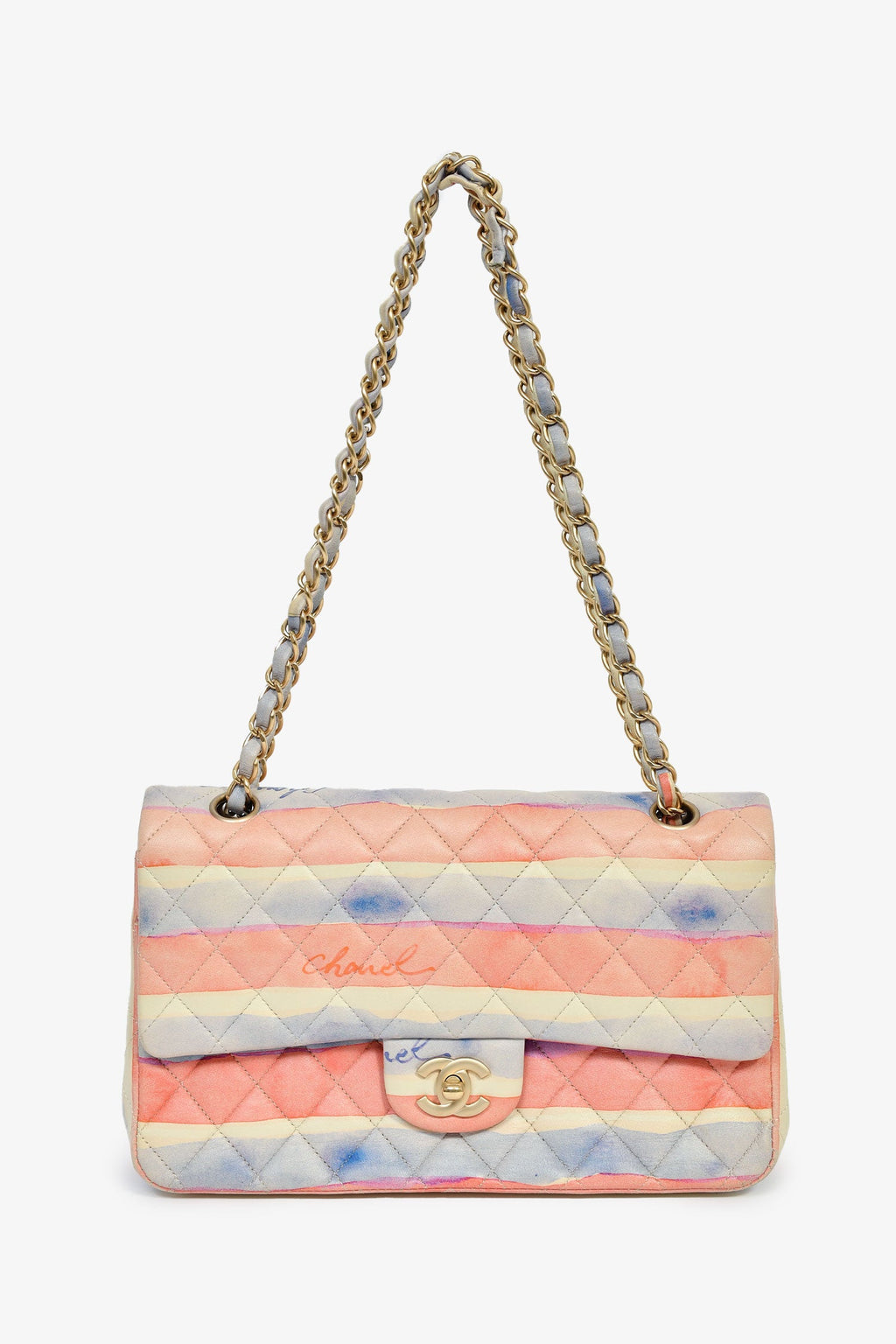 Pre-Loved Chanel™ 2009/10 Pink/Multicolour Lambskin Watercolour Medium Double Flap