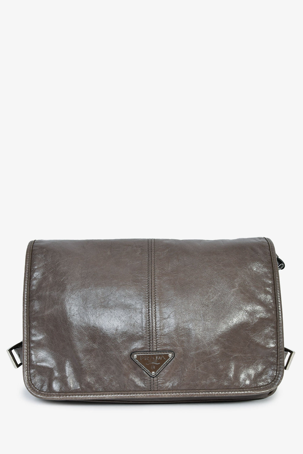 Prada Grey Leather Messenger Bag