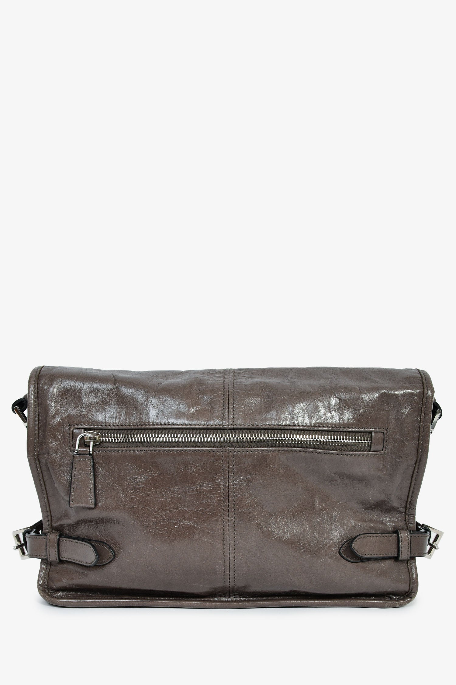 Prada Grey Leather Messenger Bag