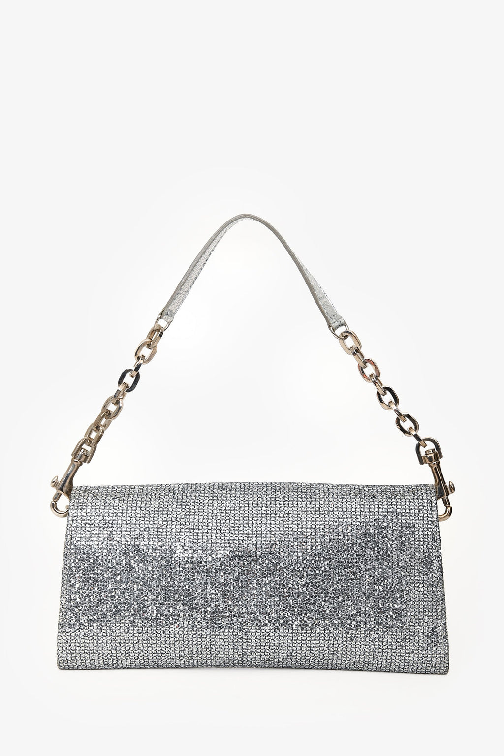 Jimmy Choo Silver Metallic Bow Embellished Evening Shoulder Bag