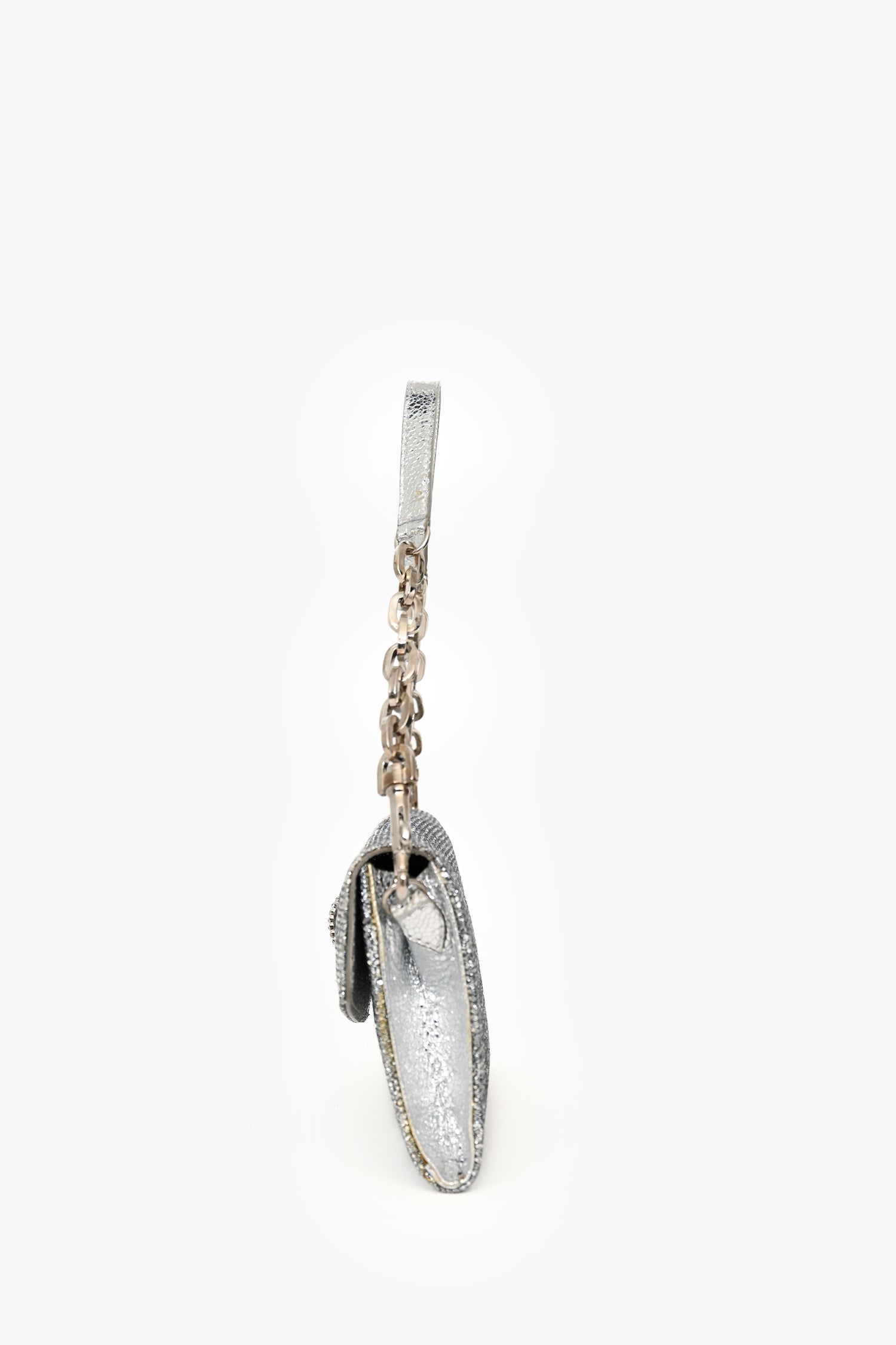 Jimmy Choo Silver Metallic Bow Embellished Evening Shoulder Bag
