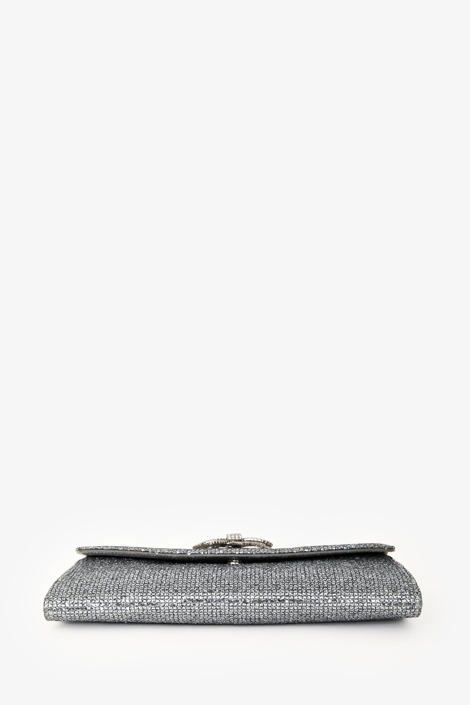 Jimmy Choo Silver Metallic Bow Embellished Evening Shoulder Bag